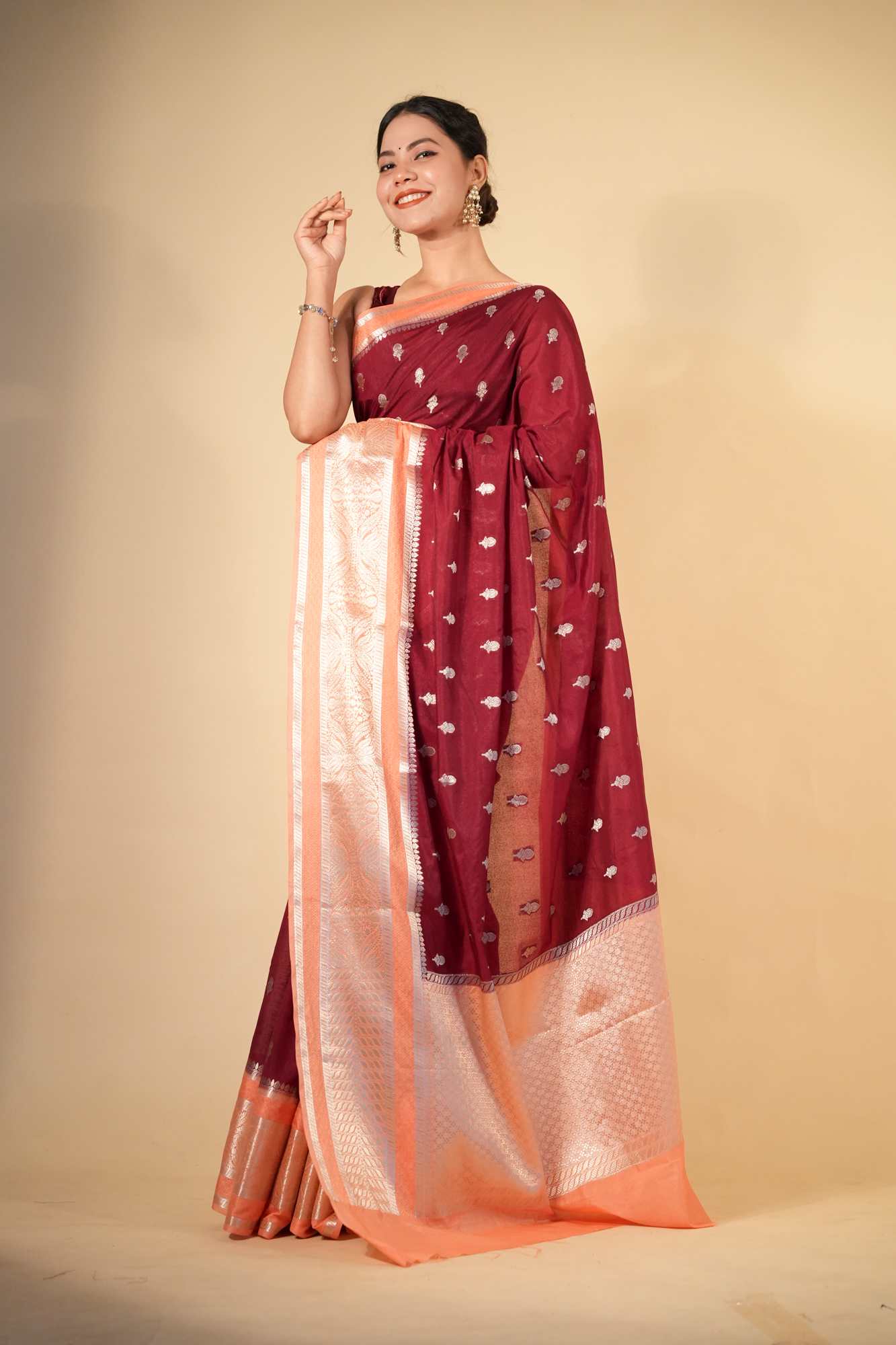 Pure Soft Chettinad Cotton Silk with Intricate Zari Motifs and Opulent Border Ready To Wear Sraee