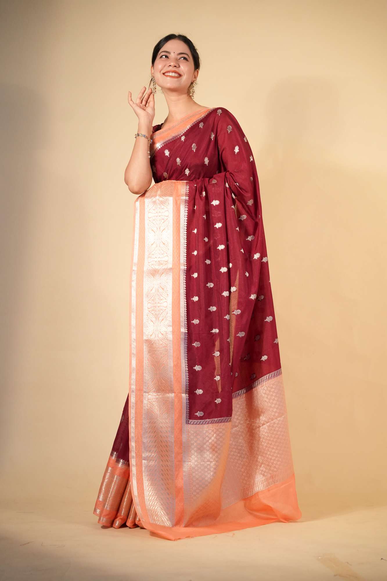Pure Soft Chettinad Cotton Silk with Intricate Zari Motifs and Opulent Border Ready To Wear Sraee