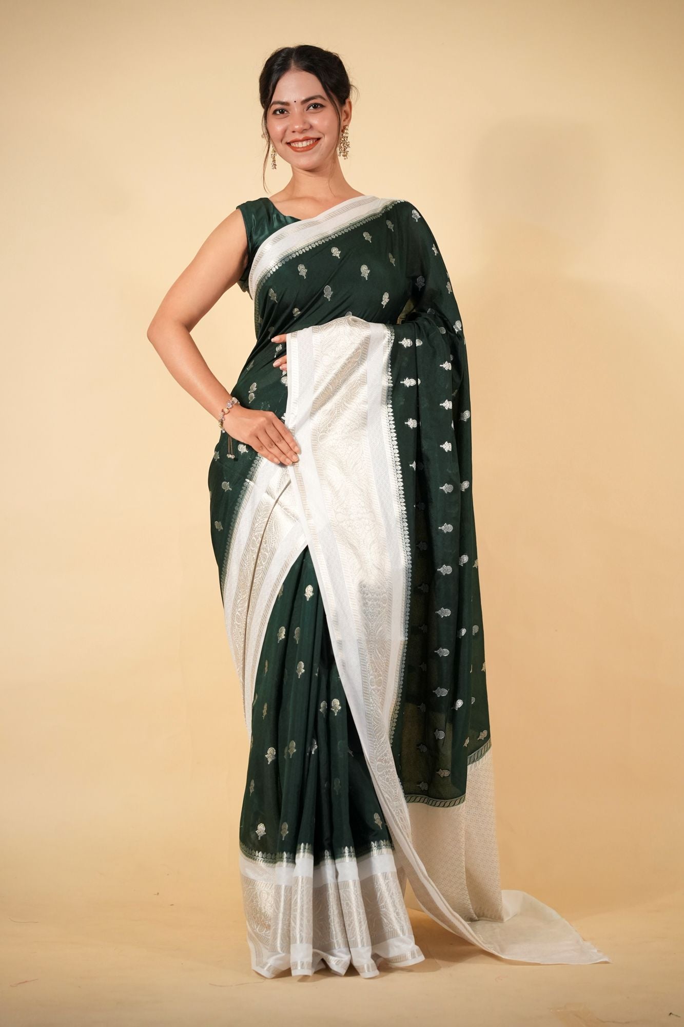 Pure Chettinad Soft Cotton Silk silk with Ornate Zari Border Ready To Wear Saree