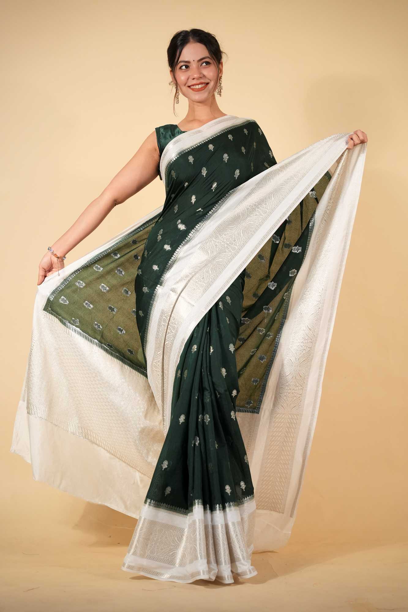 Pure Chettinad Soft Cotton Silk silk with Ornate Zari Border Ready To Wear Saree