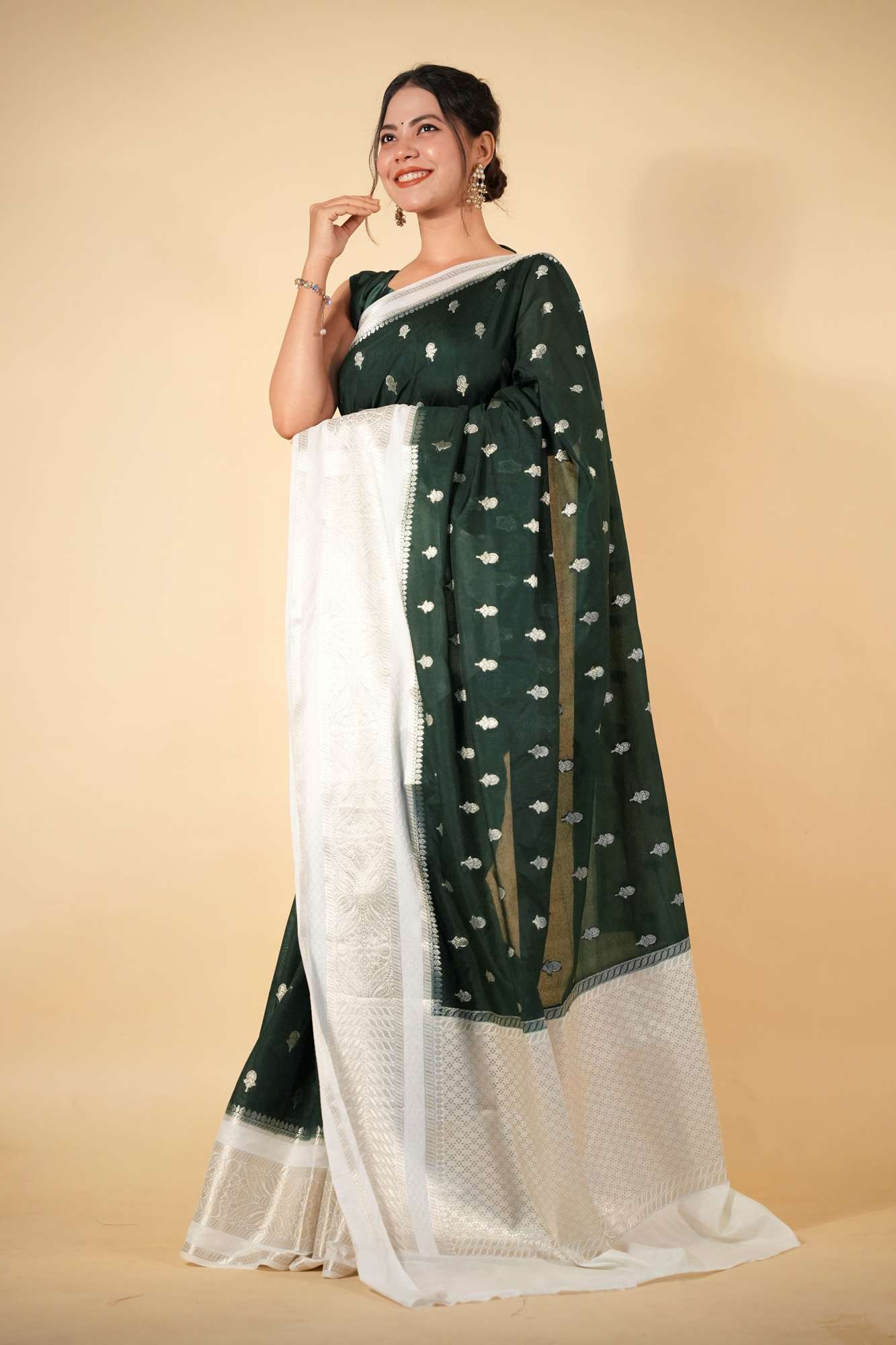 Pure Chettinad Soft Cotton Silk silk with Ornate Zari Border Ready To Wear Saree