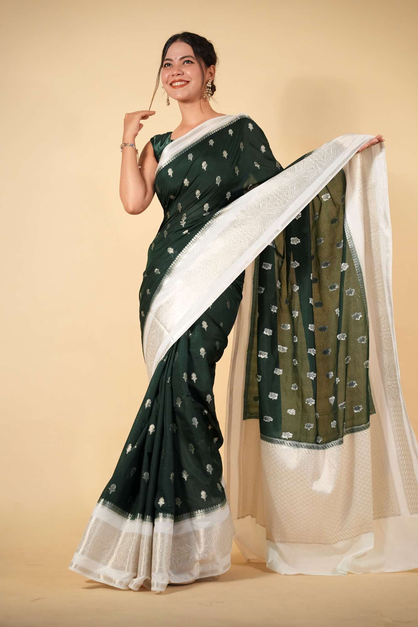 Pure Chettinad Soft Cotton Silk silk with Ornate Zari Border Ready To Wear Saree