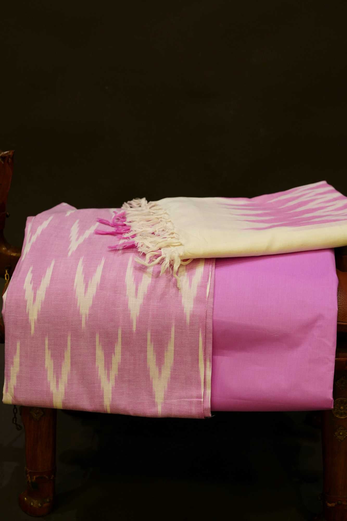 Cotton Linen Light Pink Work Salwar -Kameez with Dupatta Fabric (CUSTOM STITCHING AVAILABLE)