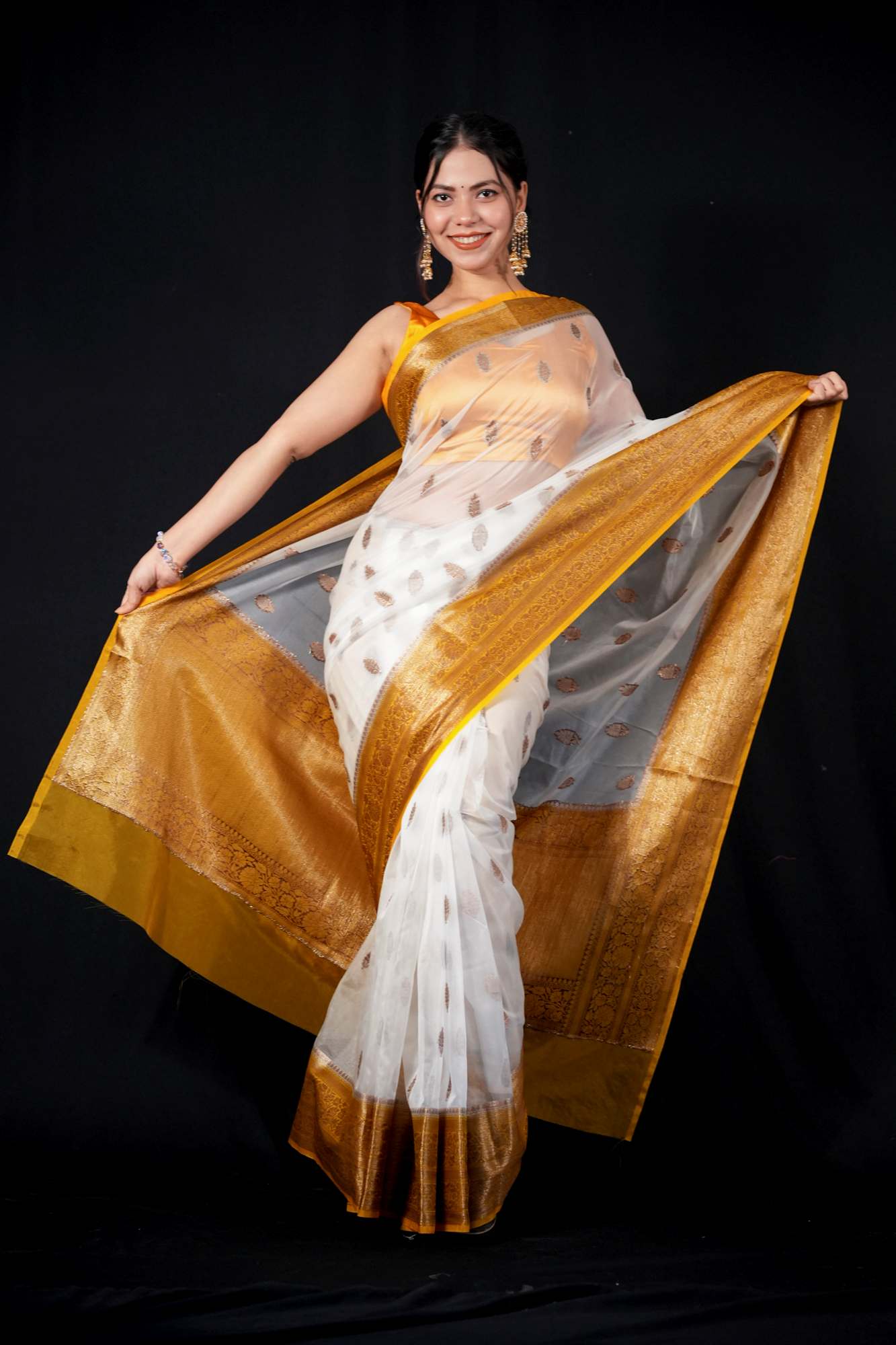 Kora silk with contrast Zari Border Ready To Wear Saree