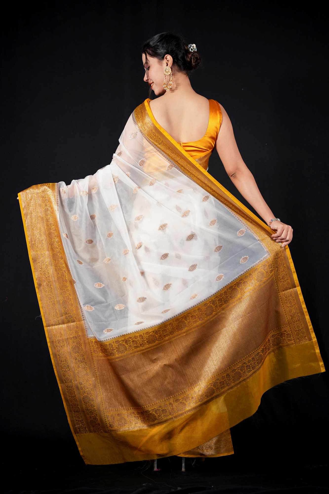 Kora silk with contrast Zari Border Ready To Wear Saree