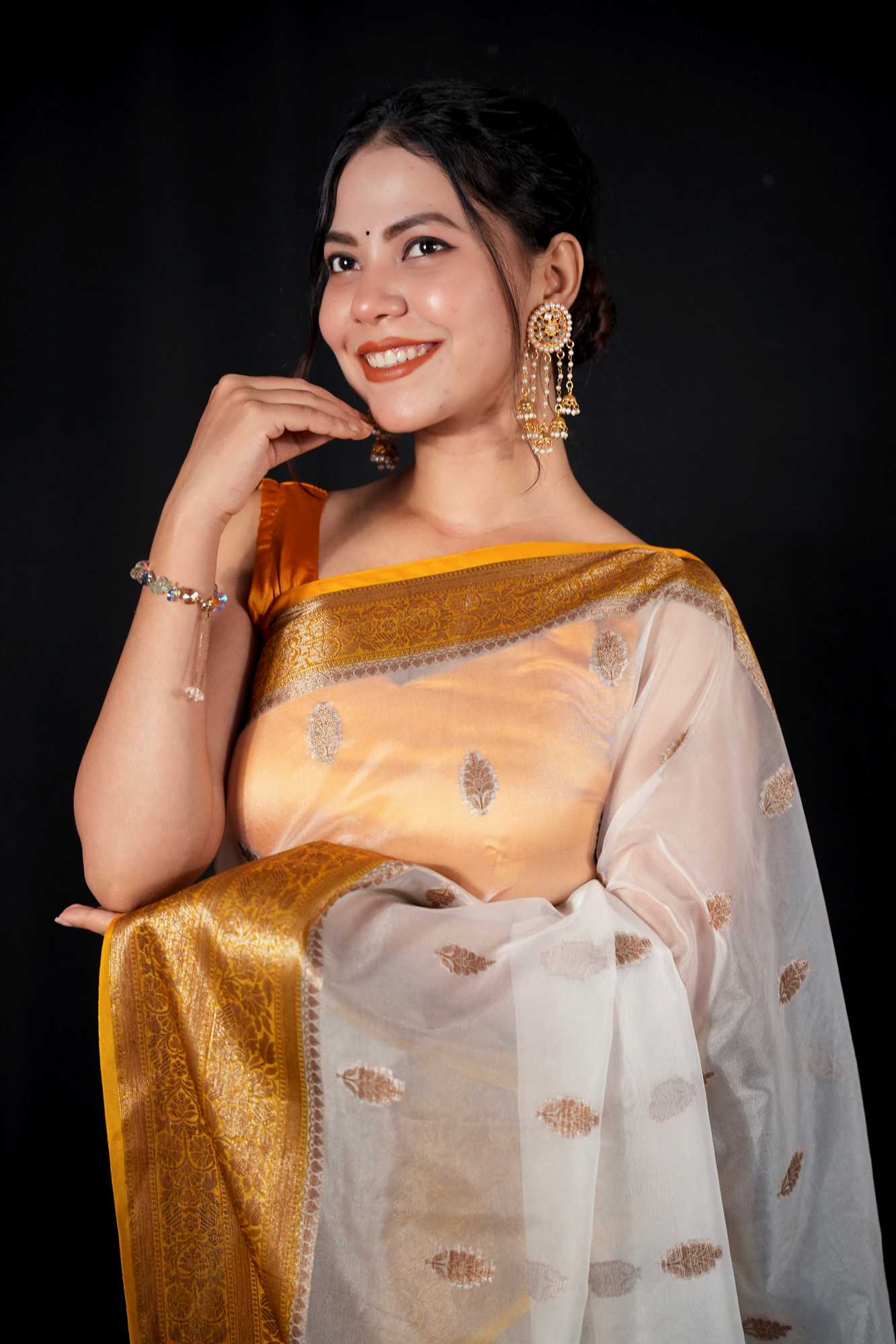 Kora silk with contrast Zari Border Ready To Wear Saree