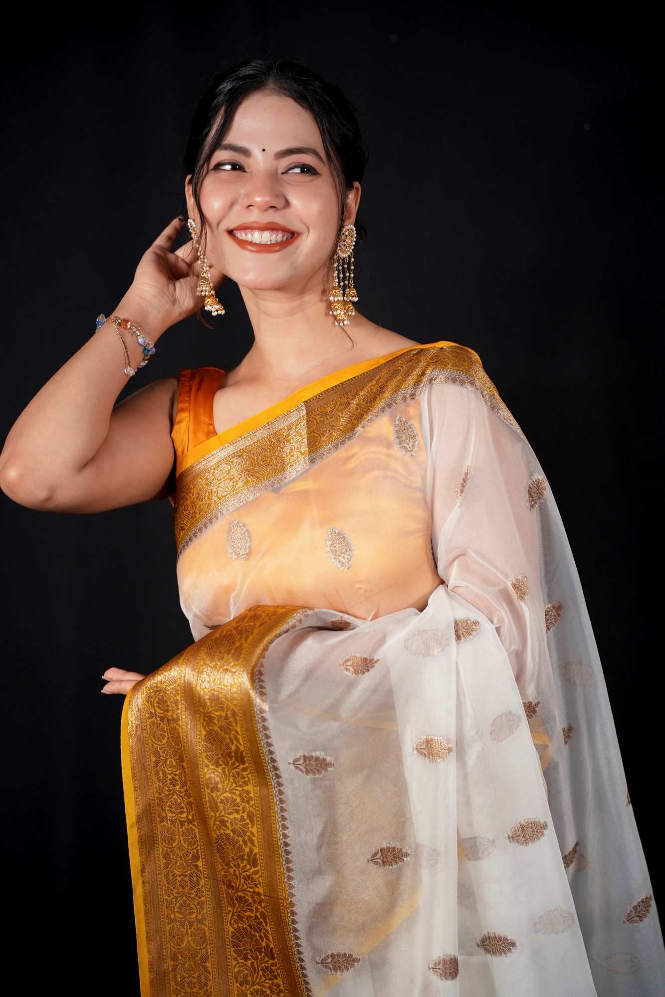 Kora silk with contrast Zari Border Ready To Wear Saree