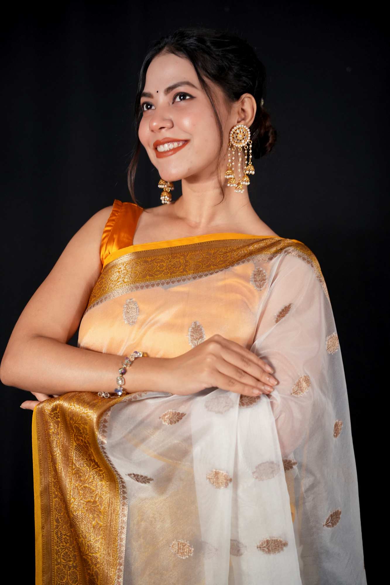 Kora silk with contrast Zari Border Ready To Wear Saree