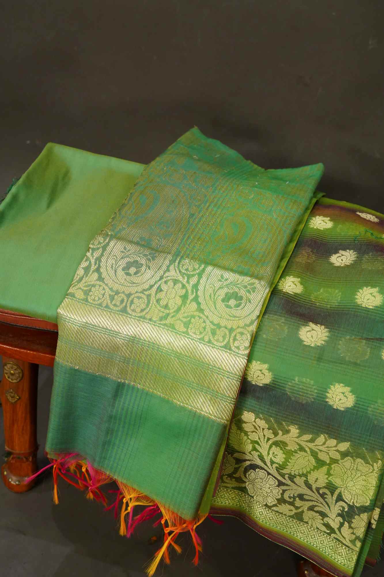 Green Zari Woven Buti Chanderi Cotton  Salwar Kameez with Dupatta fabric (CUSTOM STITCHING AVAILABLE)