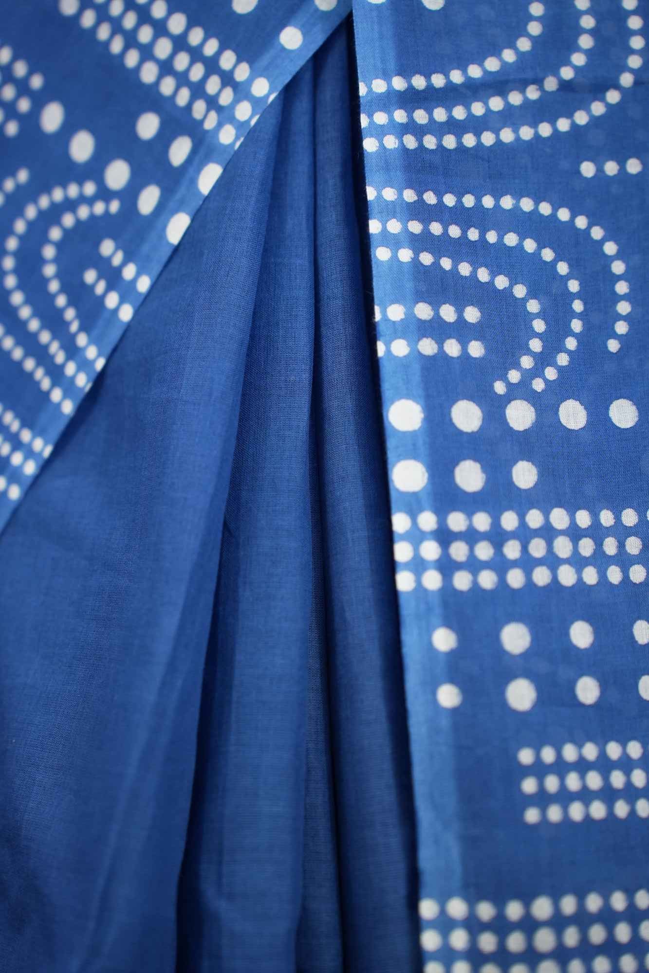 Jaipuri Mulmul Cotton With Handicrafted Blue Ikat  Block Printed  Wrap in 1 minute saree