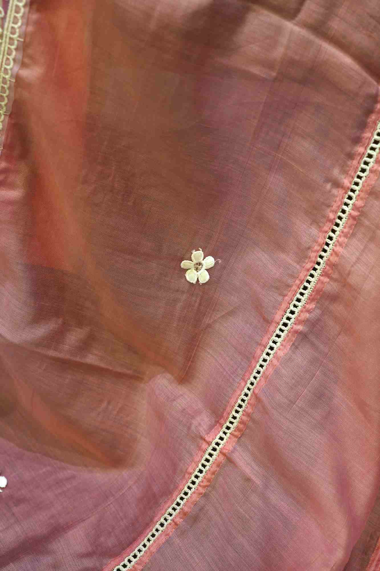 Pure Cotton Beautiful Peach  With Thread Detailing With Mirror work salwar Suit Fabric  (CUSTOM STITCHING AVAILABLE)