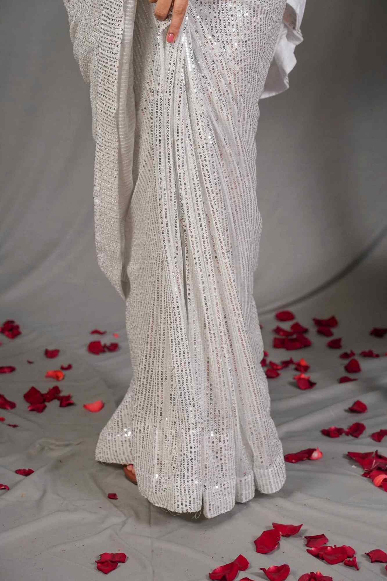 Sequin on net Saree in White | Sarees By Shobitam Ready To Wear Saree