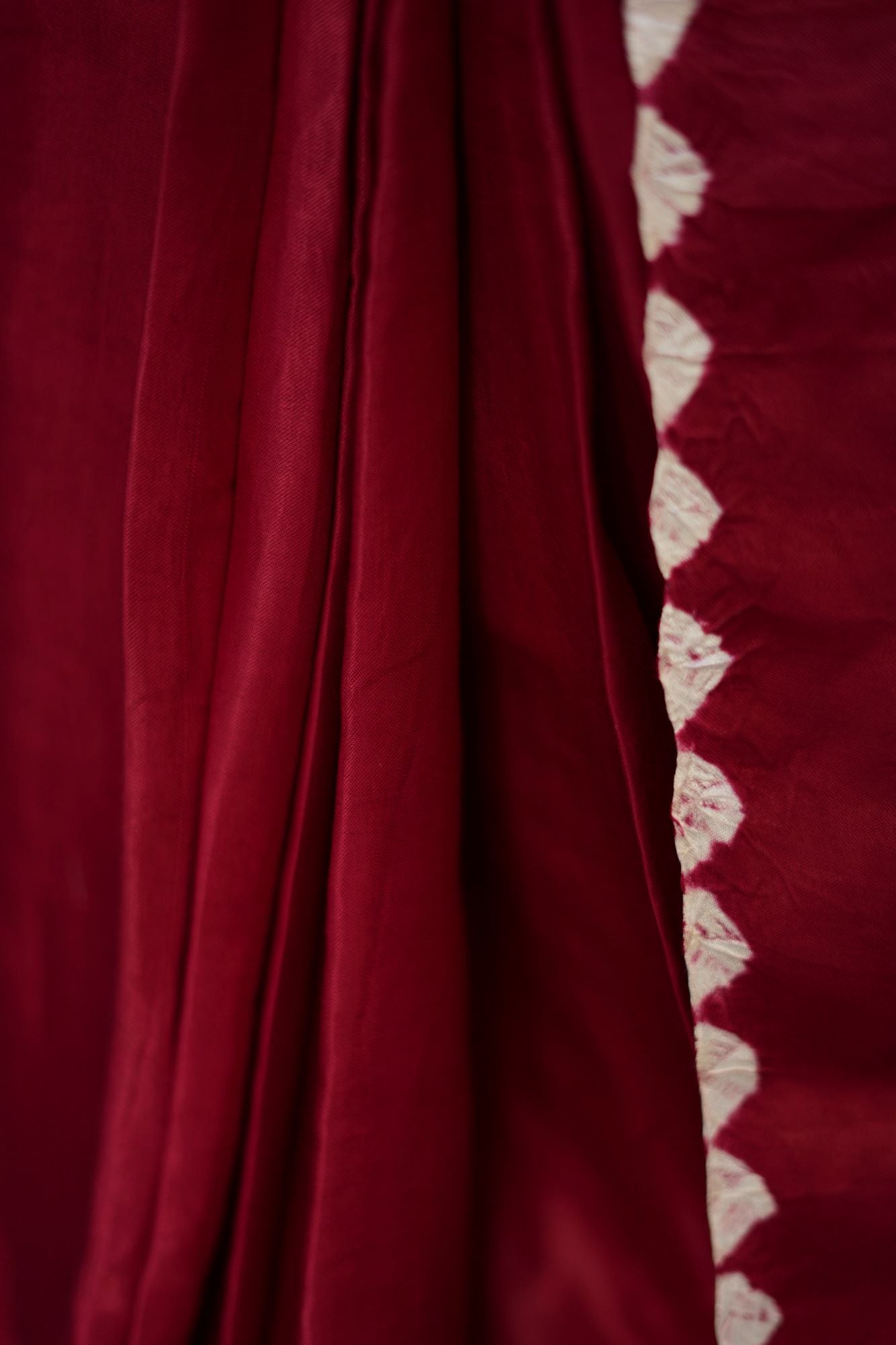 Pre drape Hand Shibori mandala Dye on Red Modal Silk ready to wear saree