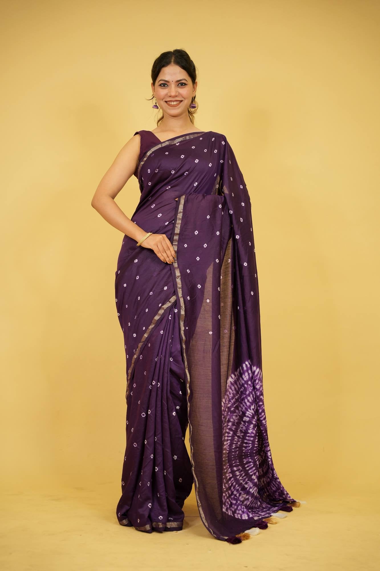 Chanderi Soft inspired Silk with Hand Shibori Print Ready to wear Saree