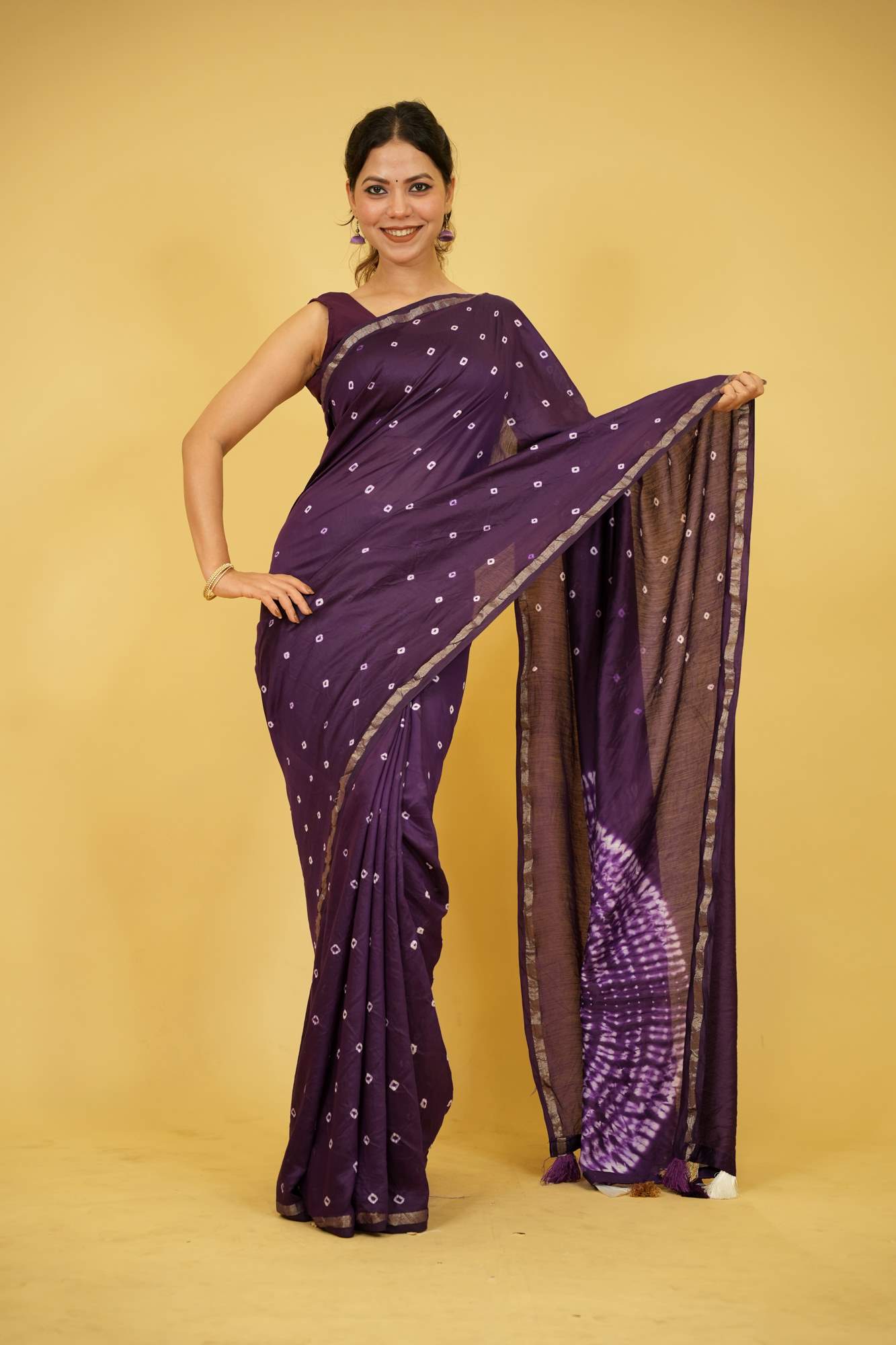 Chanderi Soft inspired Silk with Hand Shibori Print Ready to wear Saree