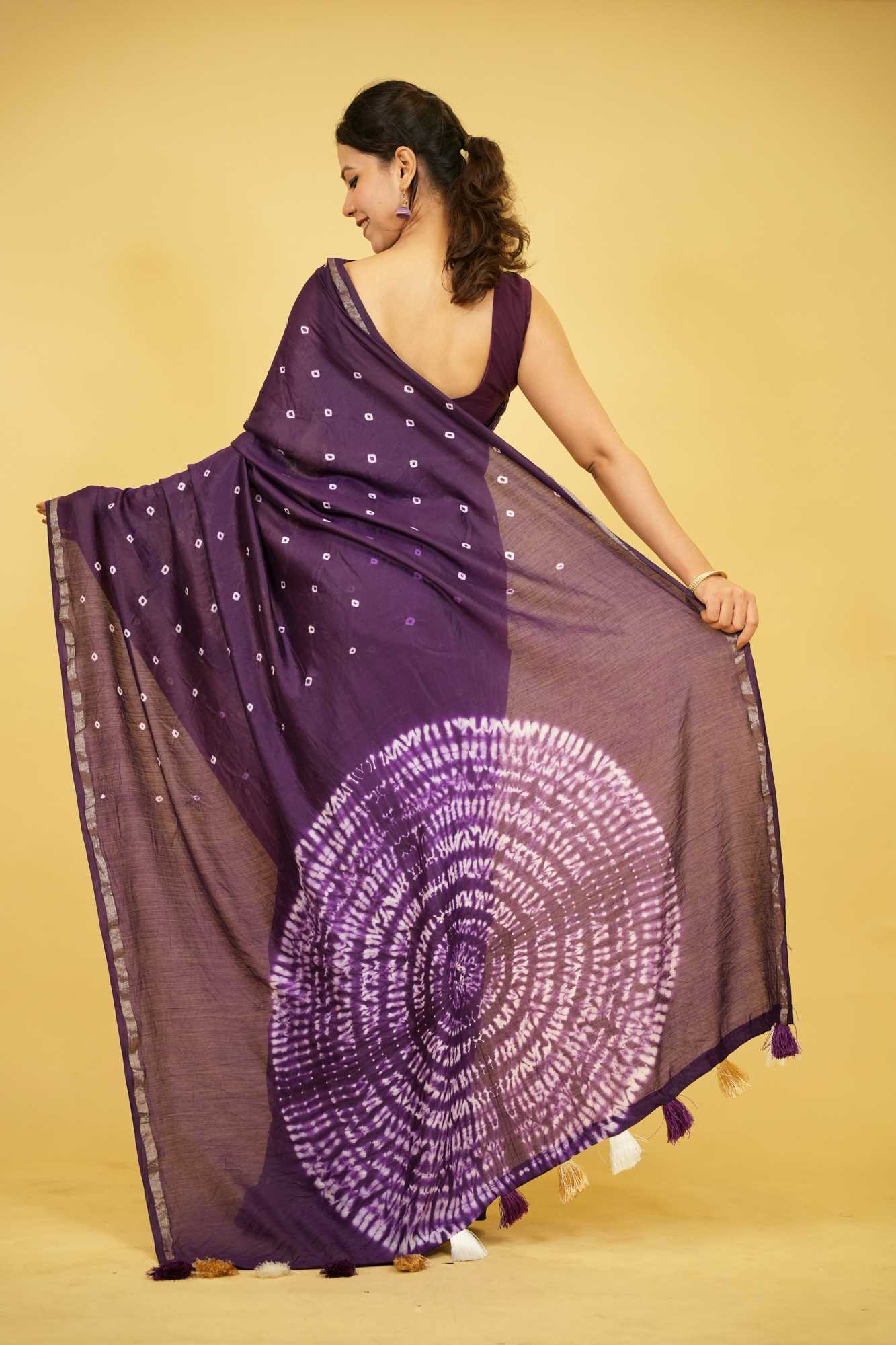 Chanderi Soft inspired Silk with Hand Shibori Print Ready to wear Saree