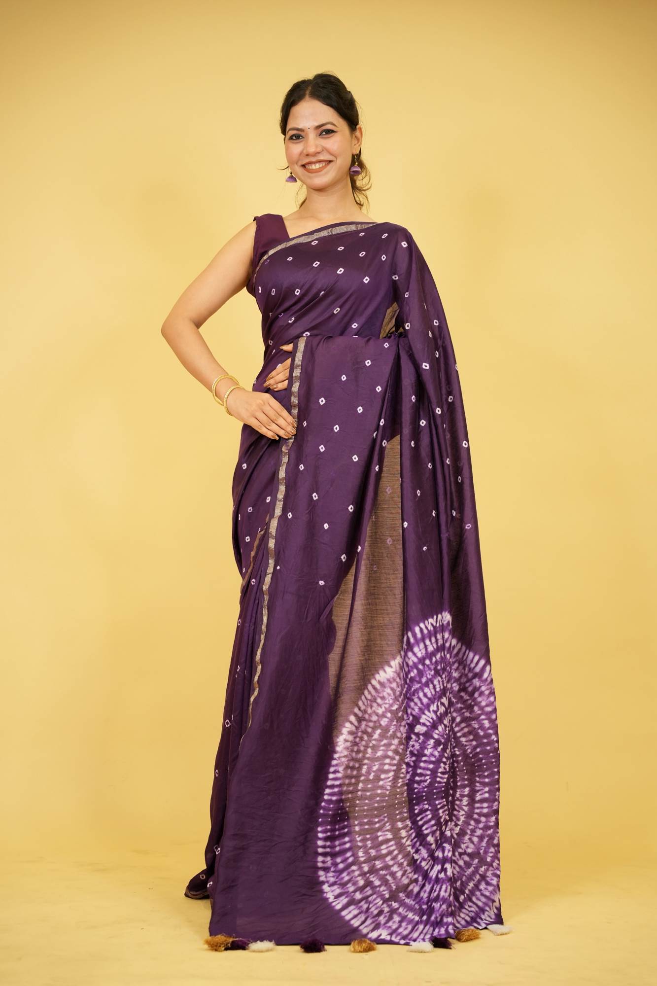 Chanderi Soft inspired Silk with Hand Shibori Print Ready to wear Saree