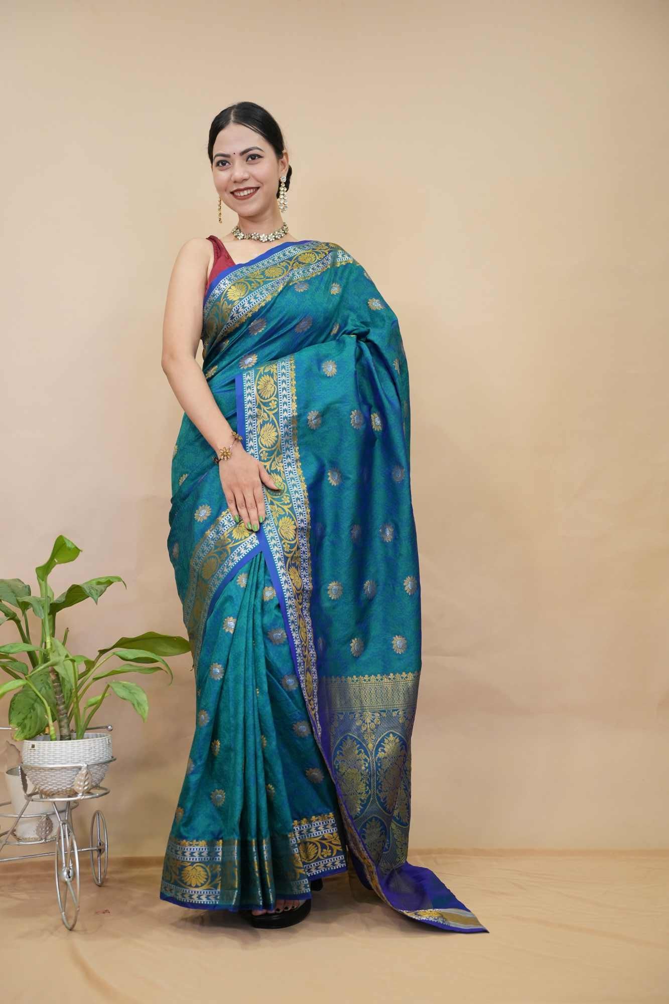 Stitched Kanjivaram Saree & Ornate palla Pre Drape Saree