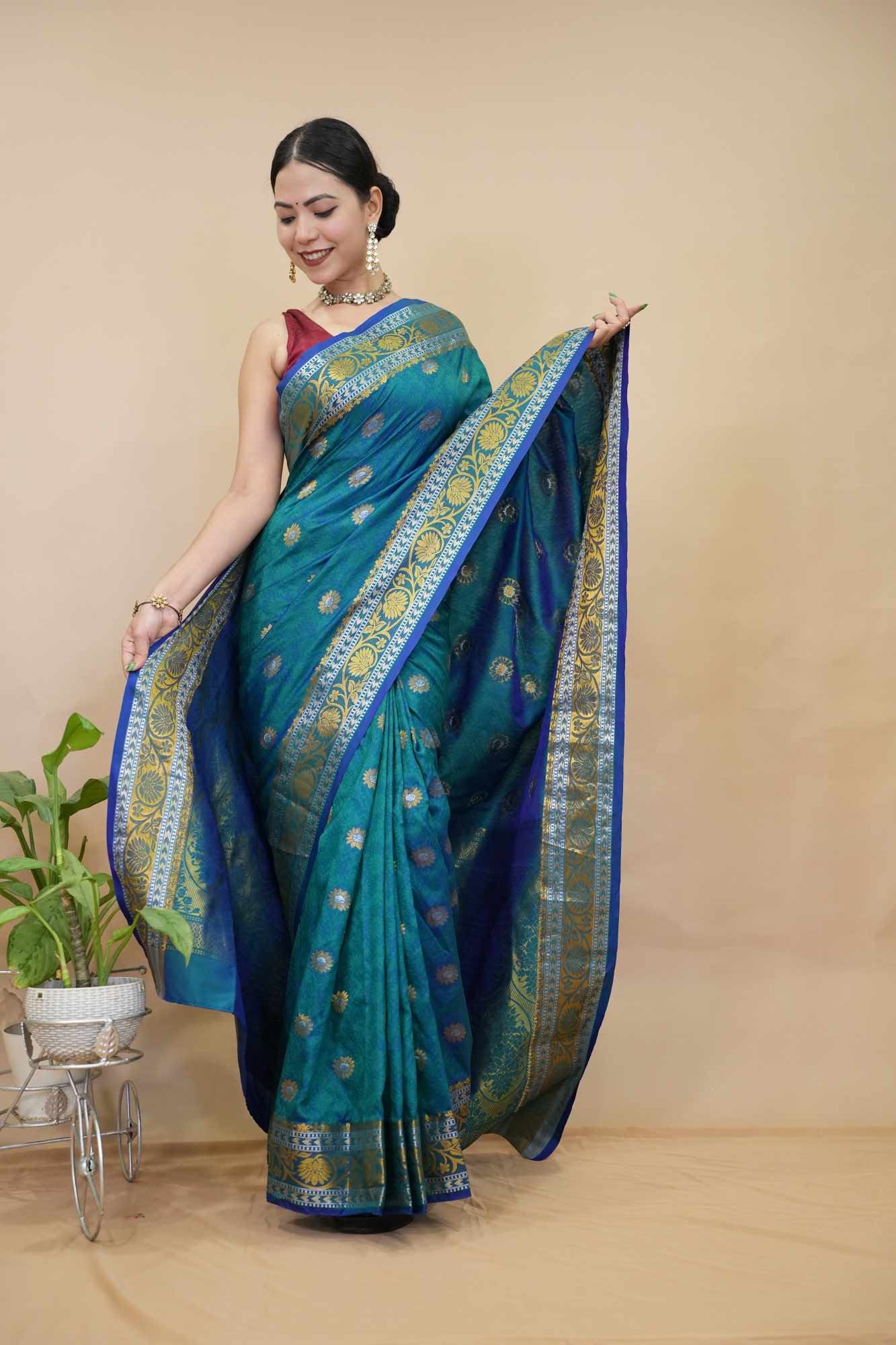 Stitched Kanjivaram Saree & Ornate palla Pre Drape Saree