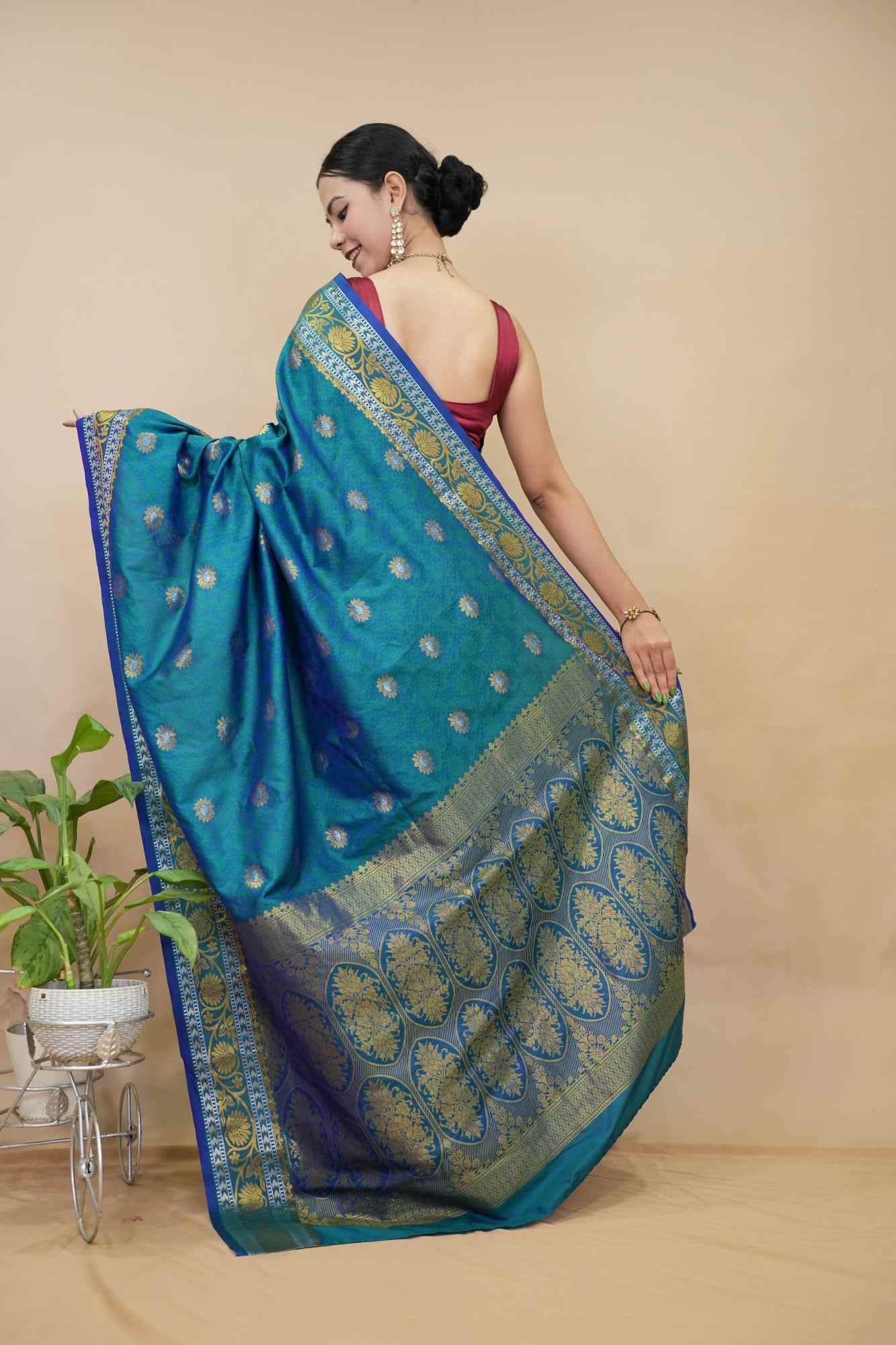 Stitched Kanjivaram Saree & Ornate palla Pre Drape Saree