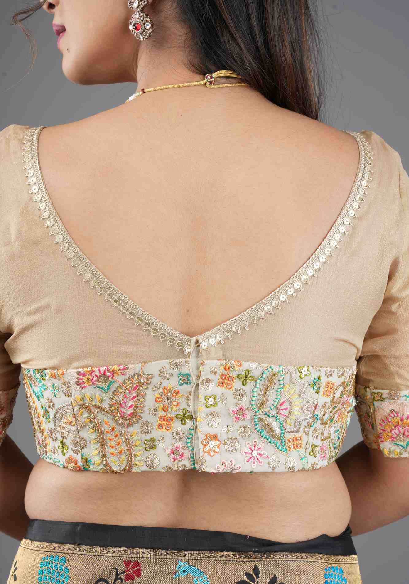 Cream Georgette Embroidered Blouse sequin cutdana and pure Tissue Chiffon detailing, Customizable, Made To Order