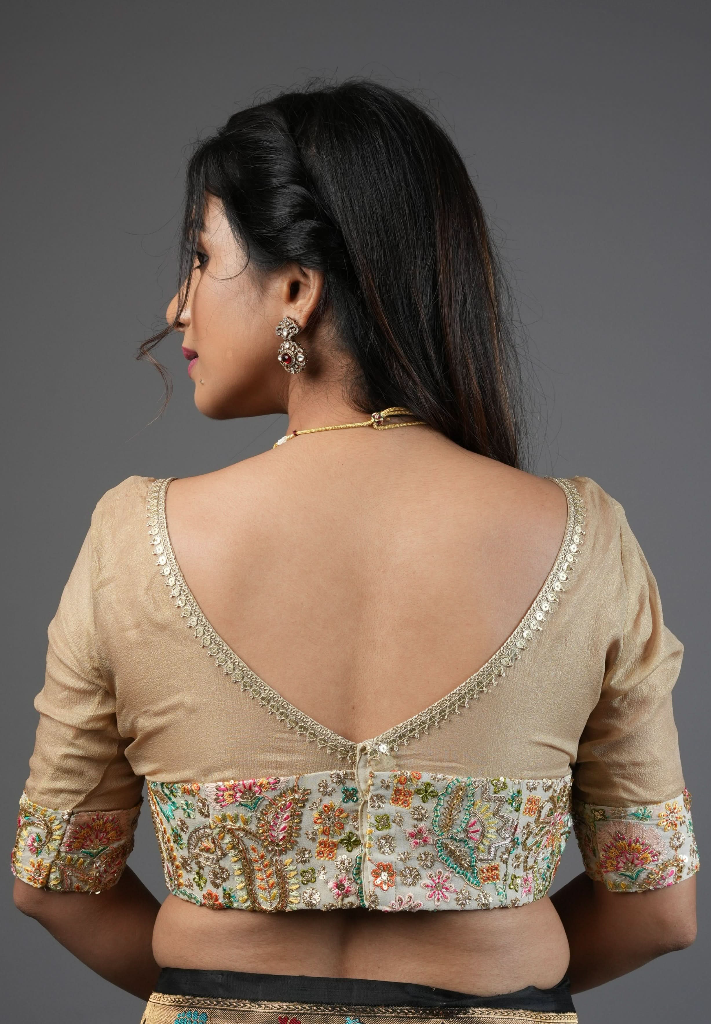 Cream Georgette Embroidered Blouse sequin cutdana and pure  Tissue Chiffon detailing, Customizable, Made To Order | Shobitam