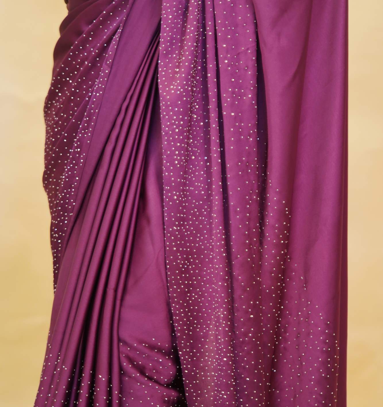 Ready to wear purple Soft Satin With  Stone Embellished  Overall Wrap In One Minute Saree