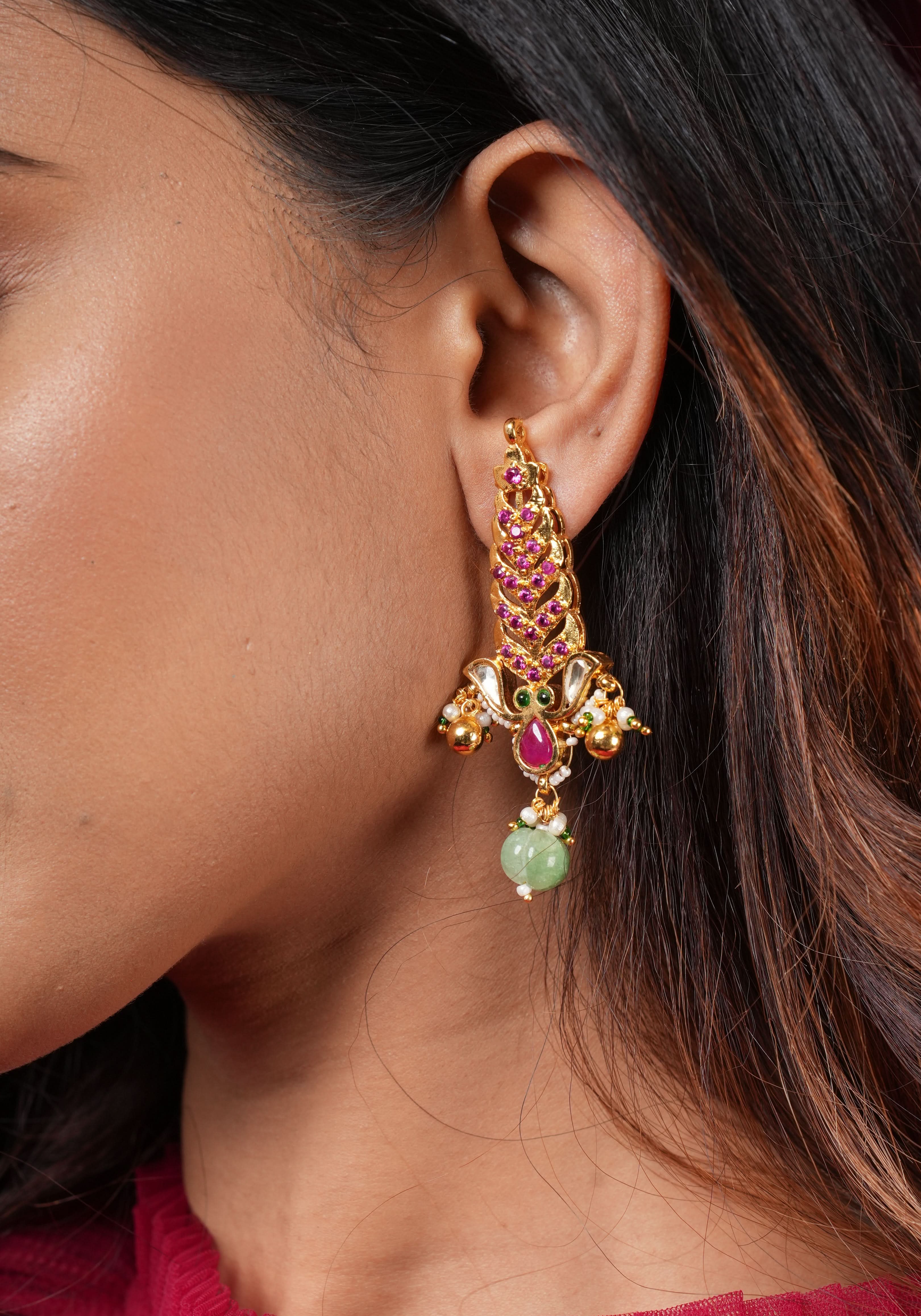 Pink floral vertical Stud Earrings | Shobitam