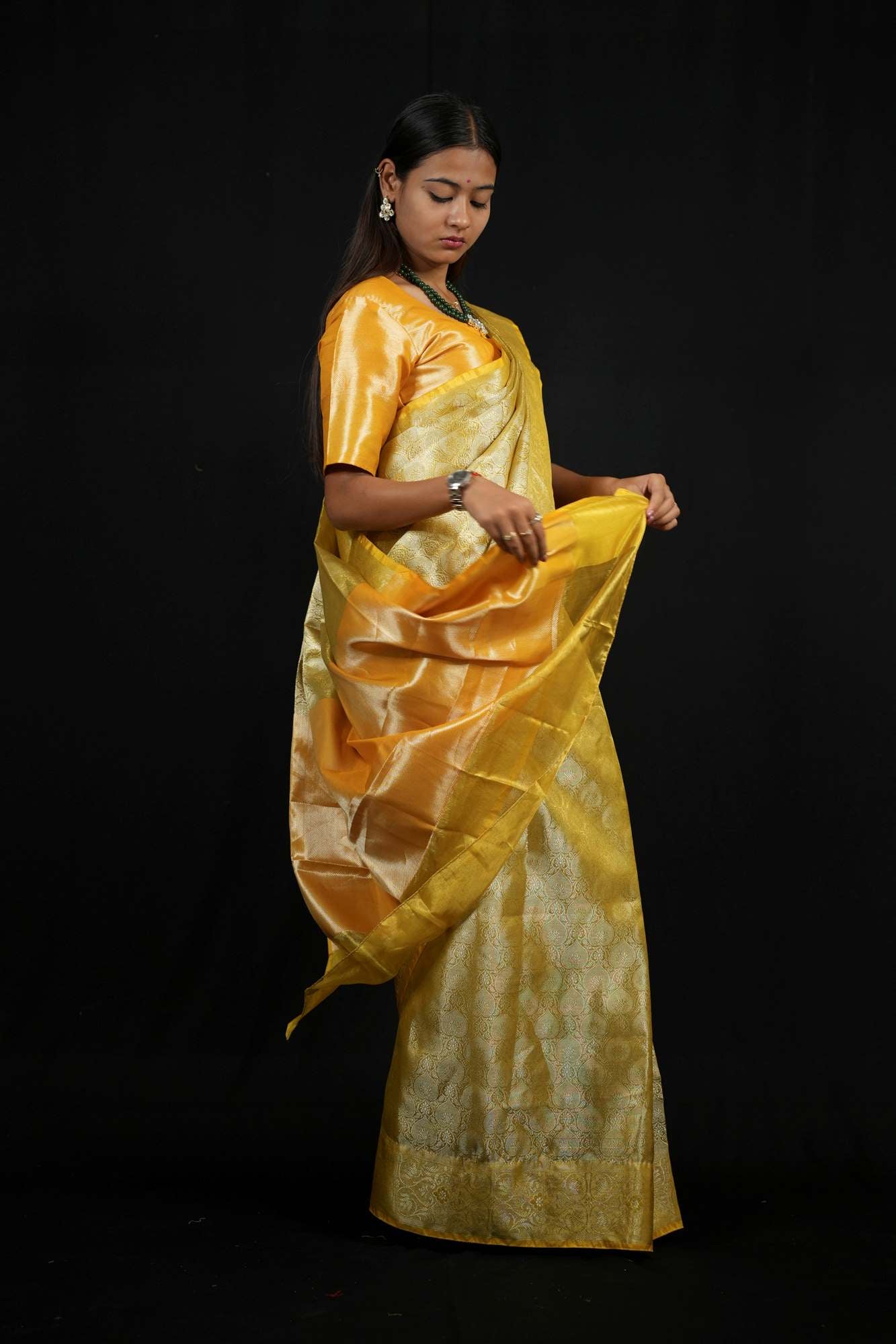 Banarasi Tanchoi ready to wear saree with Ornate pallu