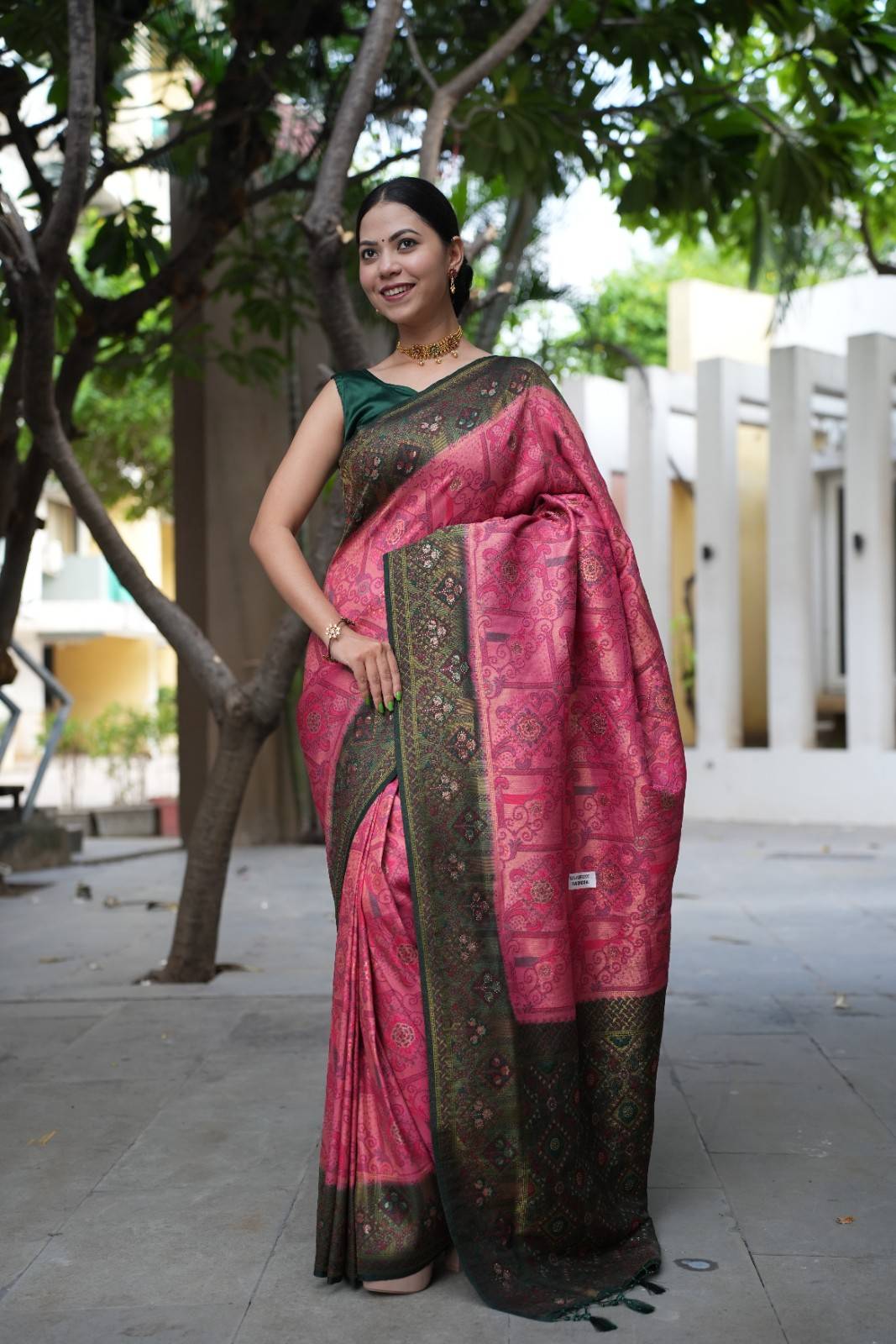 Banarasi Jaal With Traditional weave  & Contrast Bordered Overall Stone Embellished Wrap in 1 minute saree