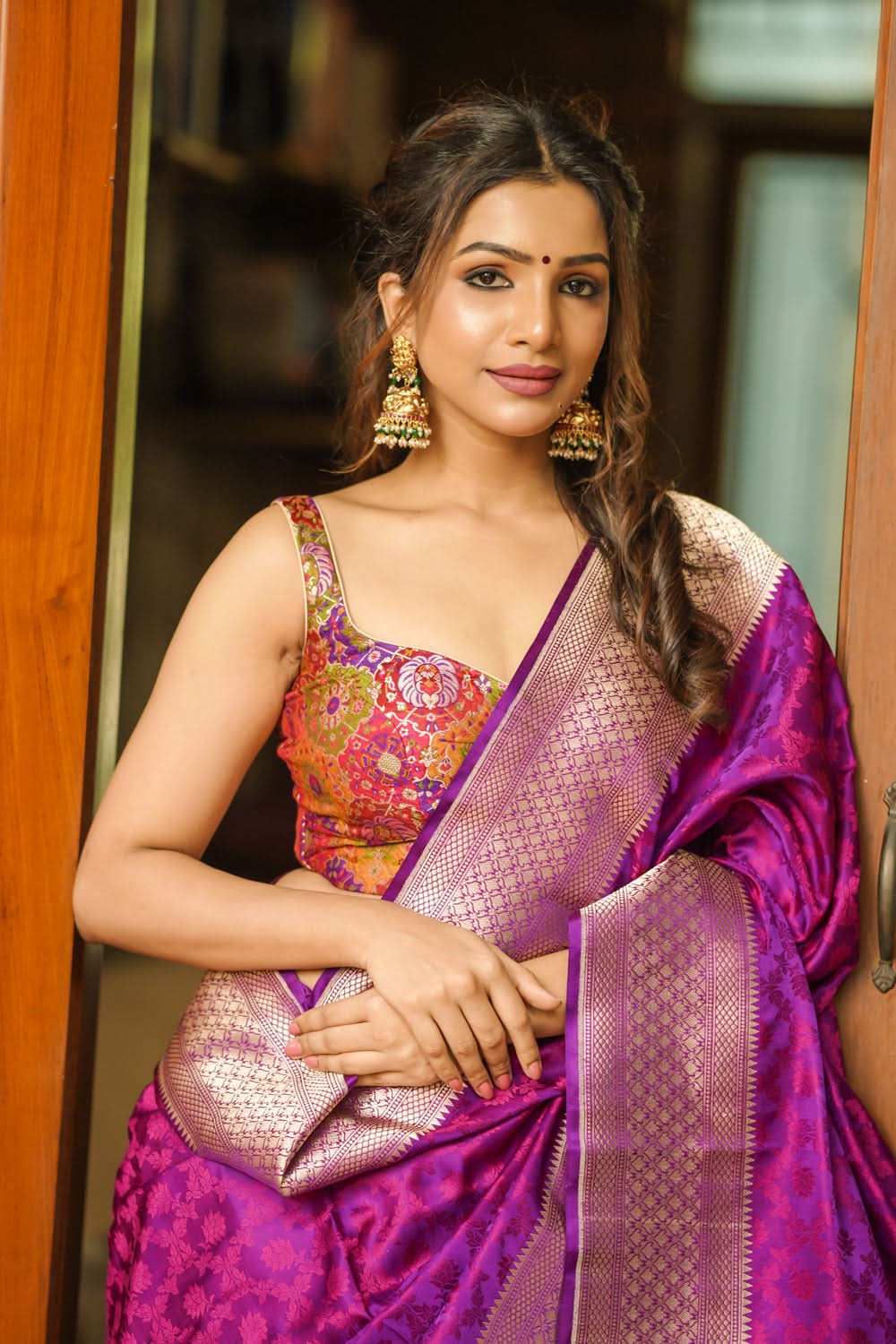 Made To Order: Banarasi Multicolor Brocade blouse with Cutdana Straps | Shobitam