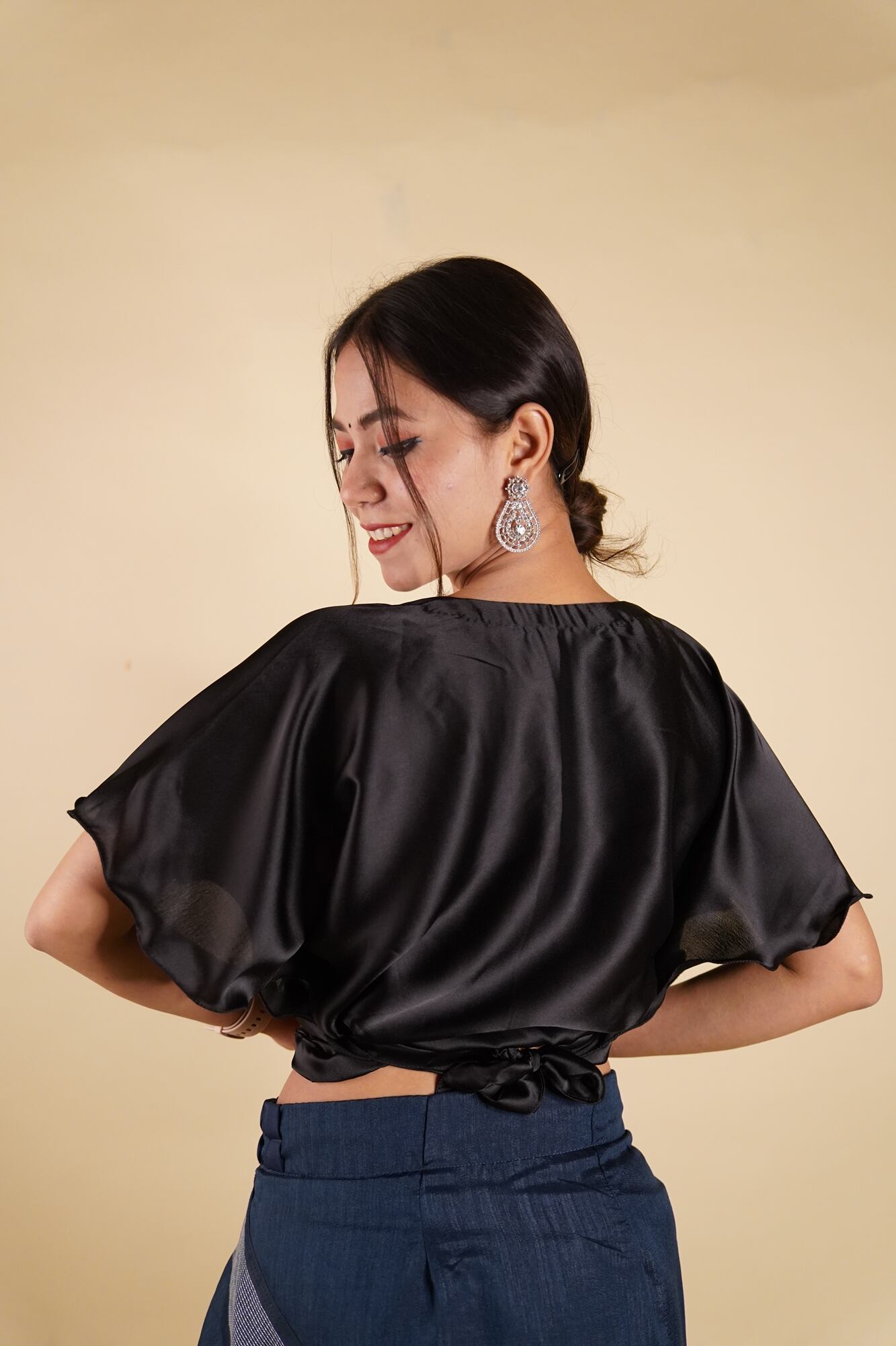 Ready to Wear Bell Sleeves Tying Blouse Cum Top -  Satin - Isadora Life Online Shopping Store