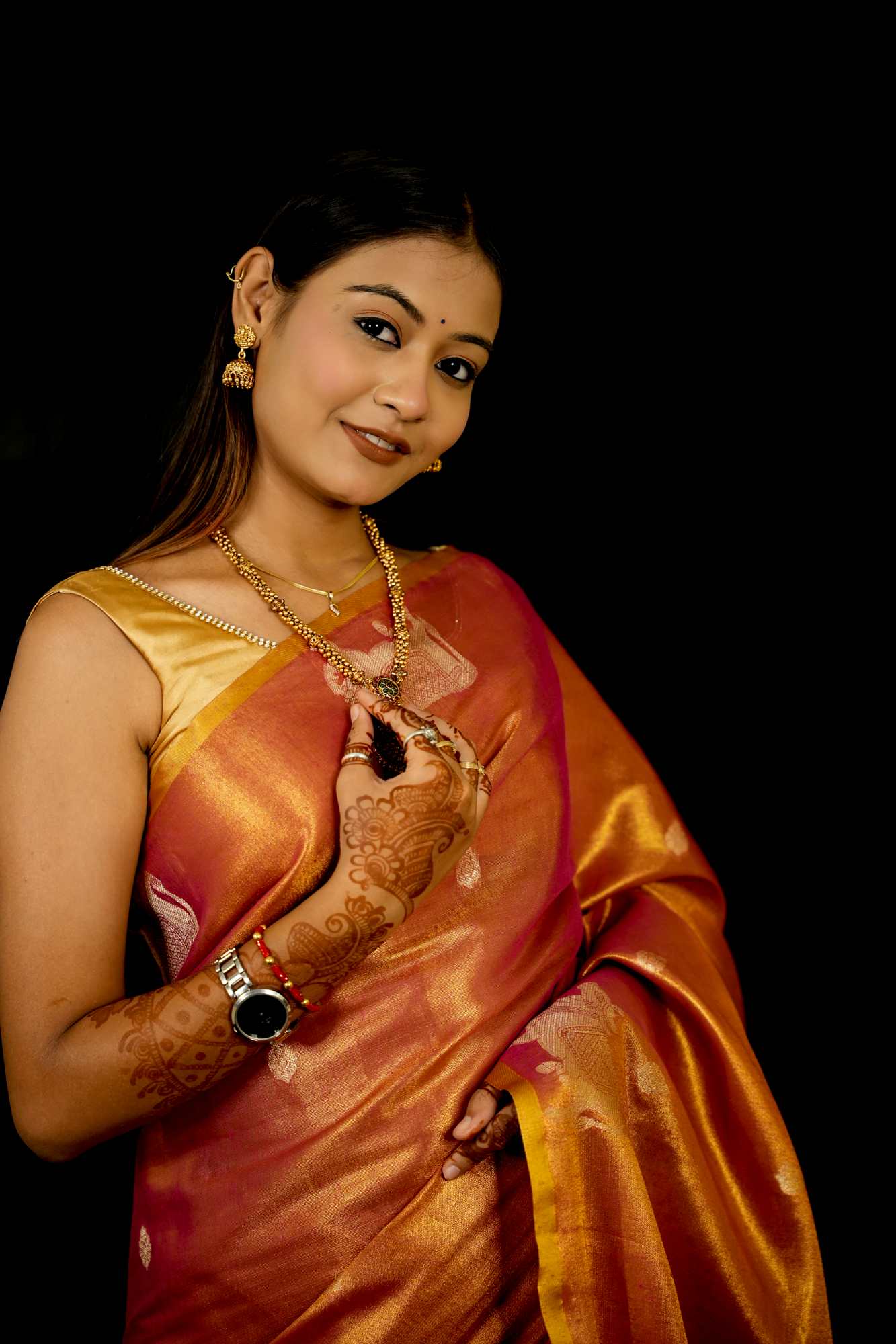 Zari Tissue Silk with Intricate Nandi Motifs Ready To Wear Saree