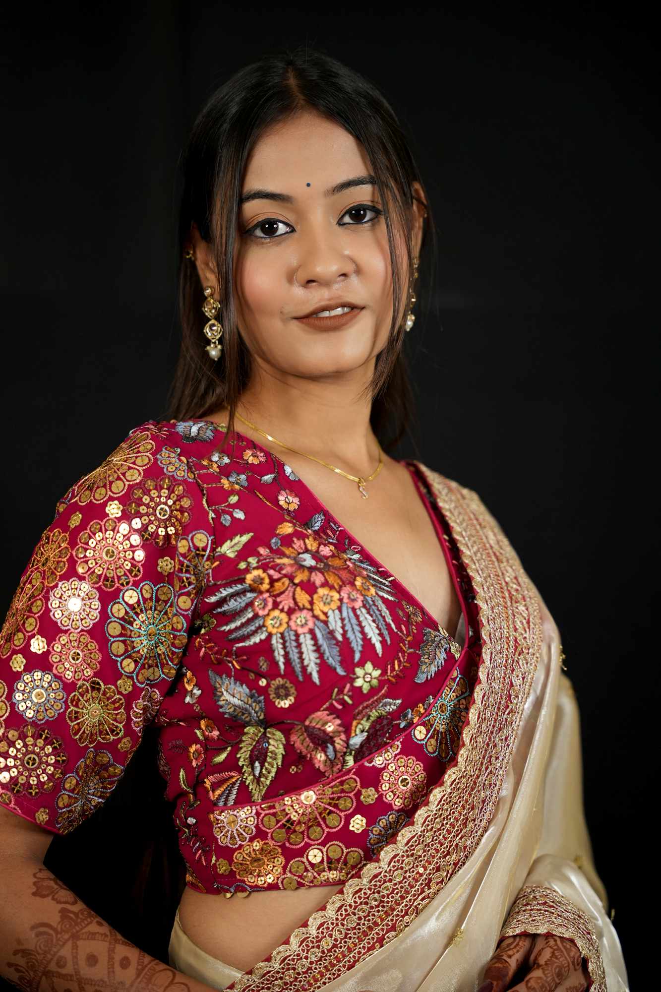 Georgette Embroidered Blouse with 9-Needle Multi Sequin Work Ready To Wear Blouse