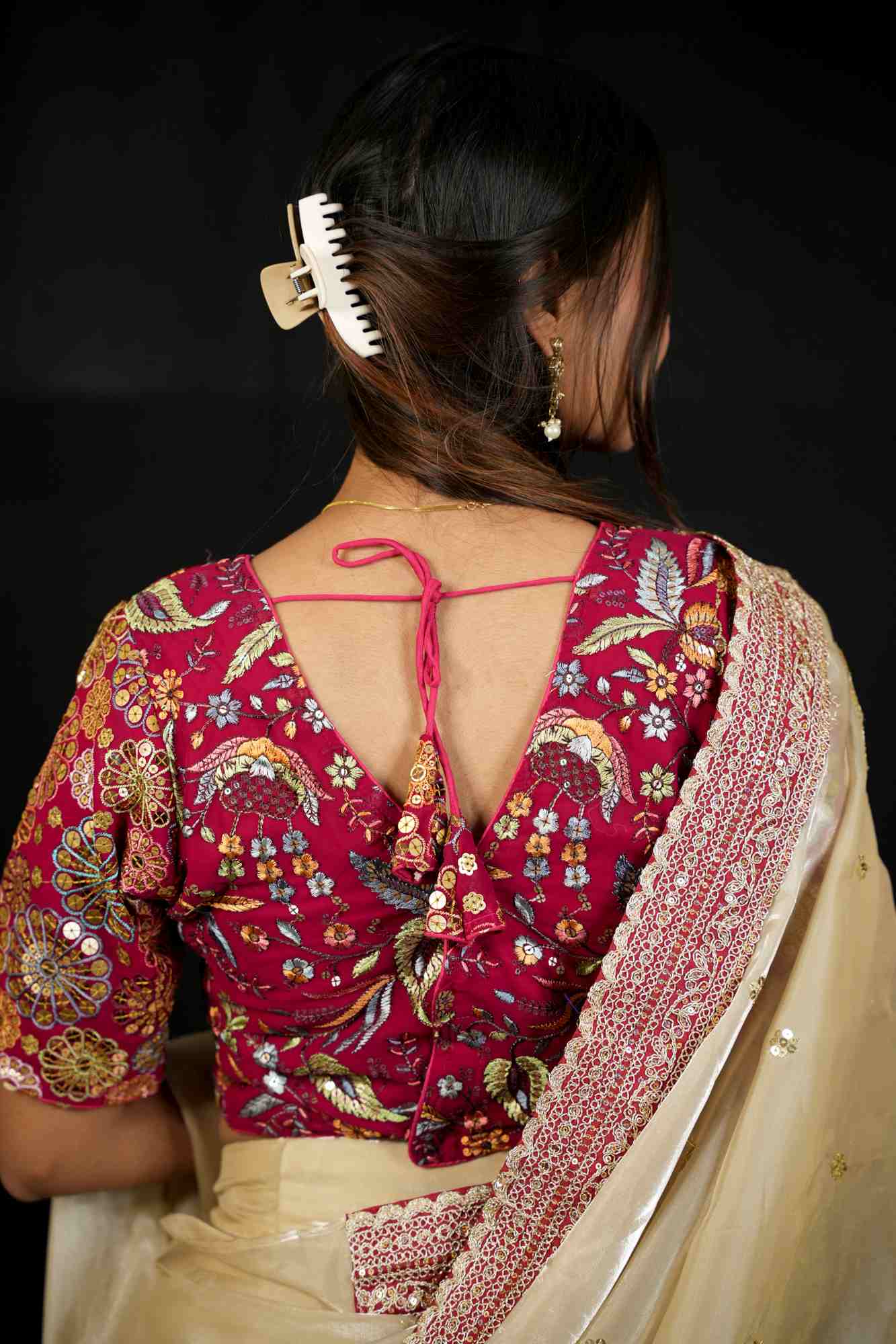 Georgette Embroidered Blouse with 9-Needle Multi Sequin Work Ready To Wear Blouse