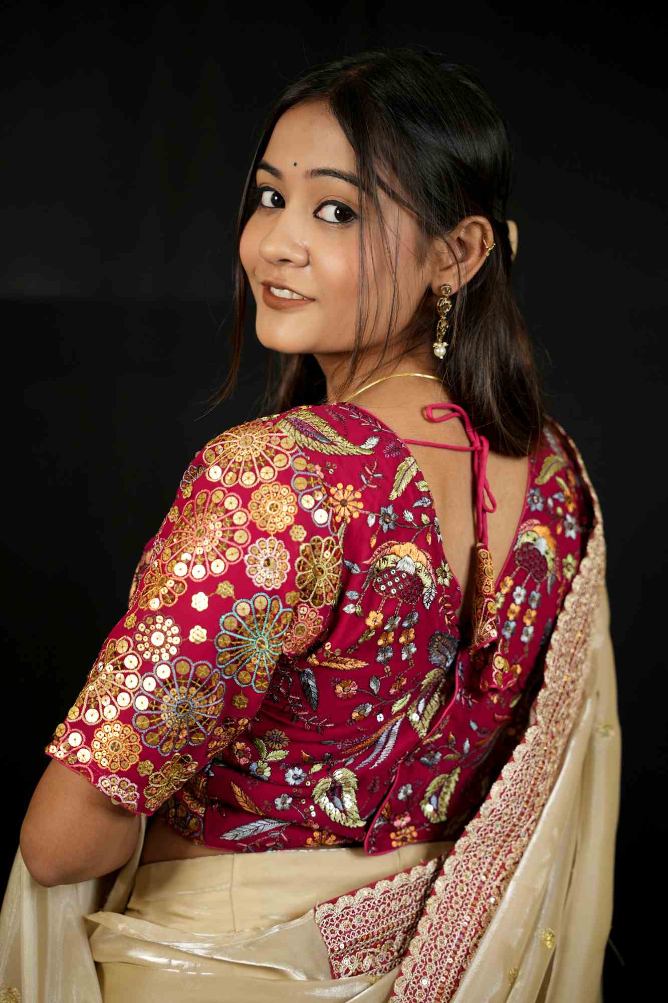 Georgette Embroidered Blouse with 9-Needle Multi Sequin Work Ready To Wear Blouse