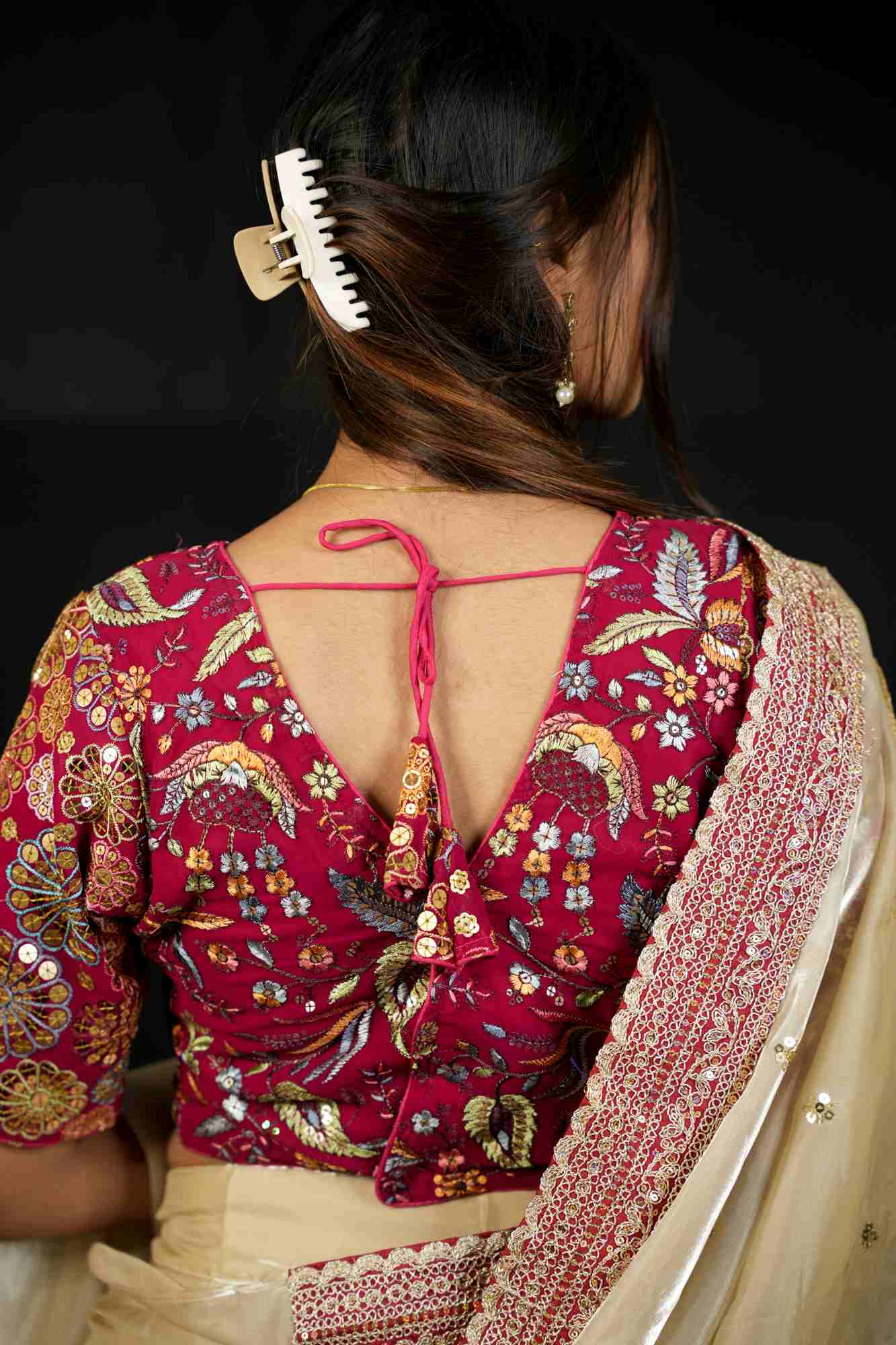 Georgette Embroidered Blouse with 9-Needle Multi Sequin Work Ready To Wear Blouse