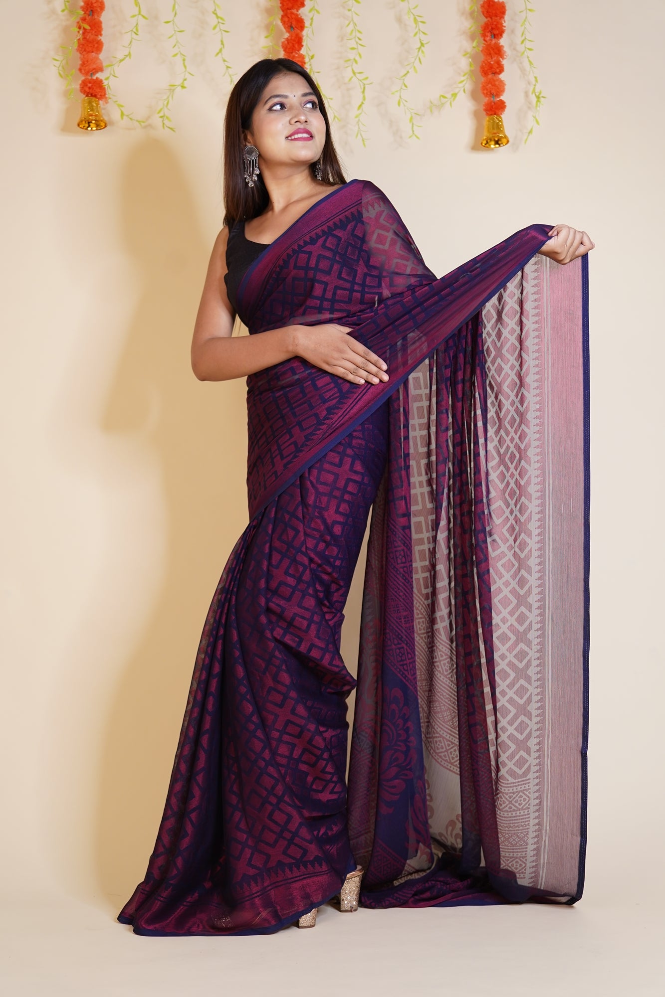 Ready to Wear Chiffon Brasso printed Wrap in 1 minute saree With Readymade Blouse - Isadora Life Online Shopping Store