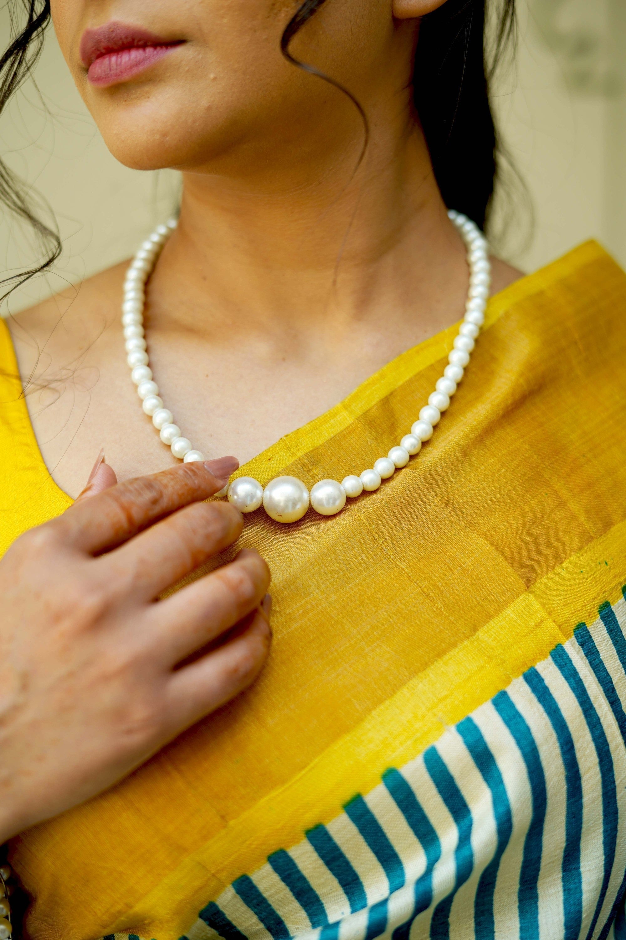 Beige-Blue Jari Tussar Silk Saree with Handblock Stripes and Zari Border | SILK MARK CERTIFIED | Shobitam