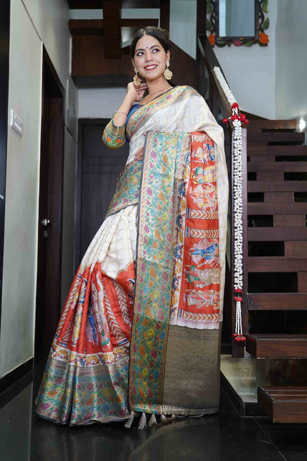 Ready To Wear Kanjeevaram Kalamkari print Wrap in 1 minute saree with ready made blouse - Isadora Life Online Shopping Store