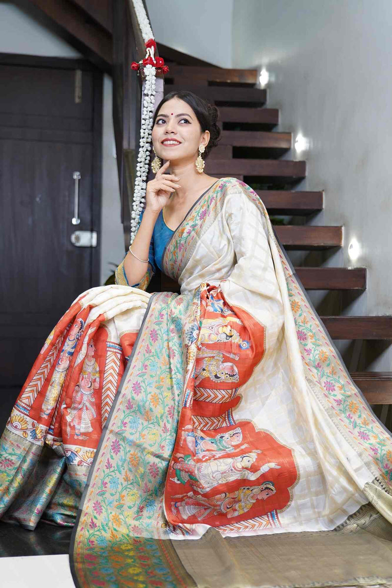 Ready To Wear Kanjeevaram Kalamkari print Wrap in 1 minute saree with ready made blouse - Isadora Life Online Shopping Store