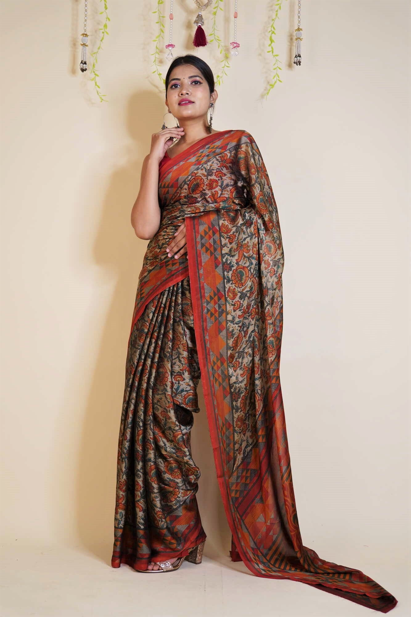 Ready To Wear Chiffon Floral  Printed Wrap in 1 minute saree With Readymade Blouse - Isadora Life Online Shopping Store