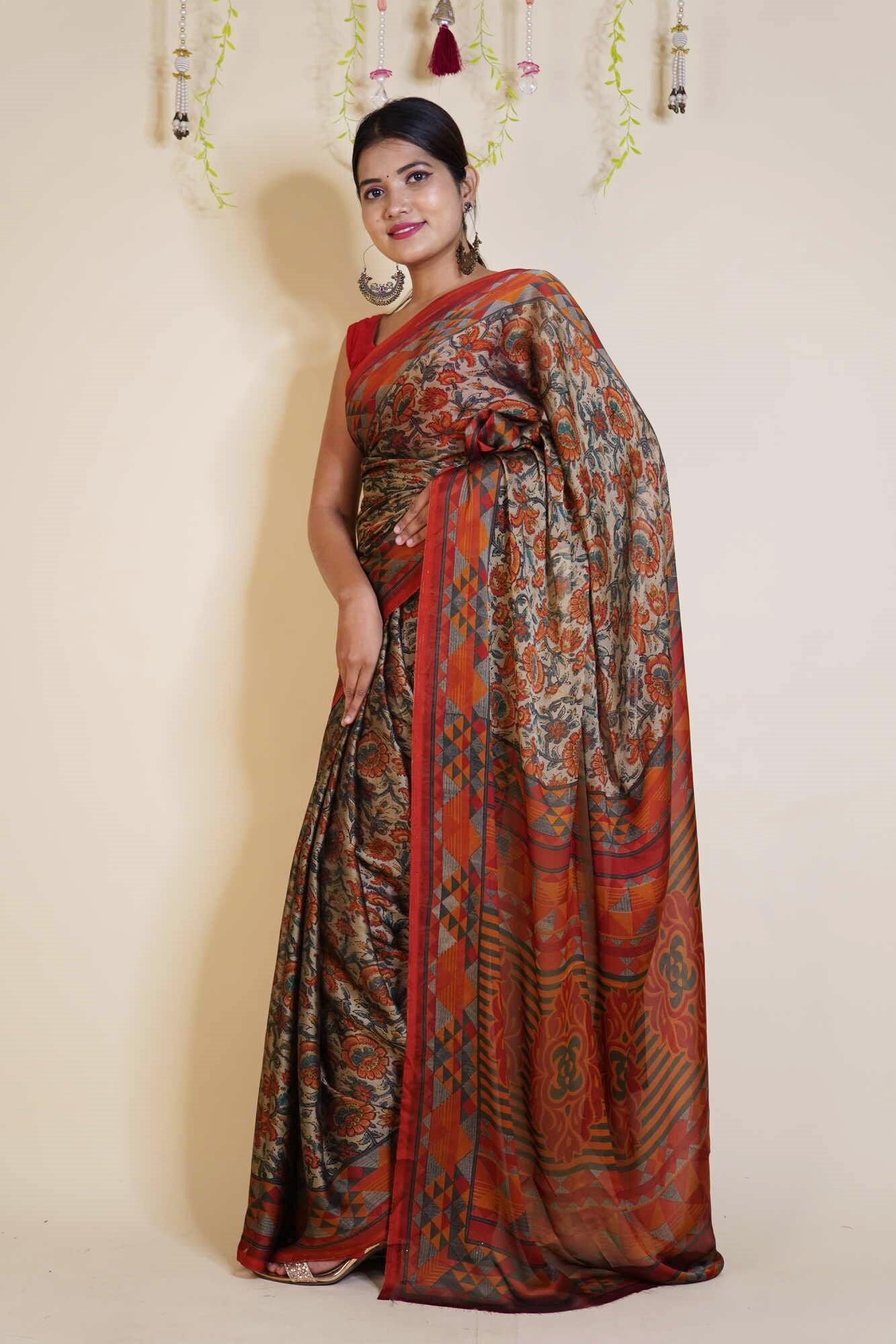 Ready To Wear Chiffon Floral  Printed Wrap in 1 minute saree With Readymade Blouse - Isadora Life Online Shopping Store
