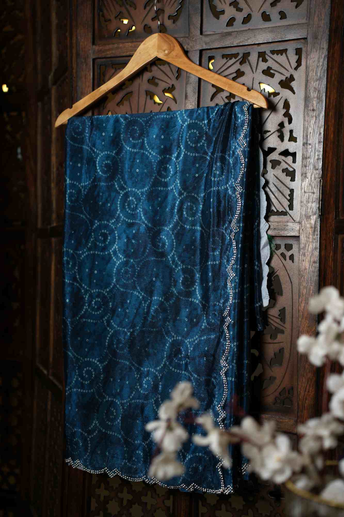 Beautiful Blue Bandhej Printed Soft Chinon with Sequins border Wrap In One Minute Saree