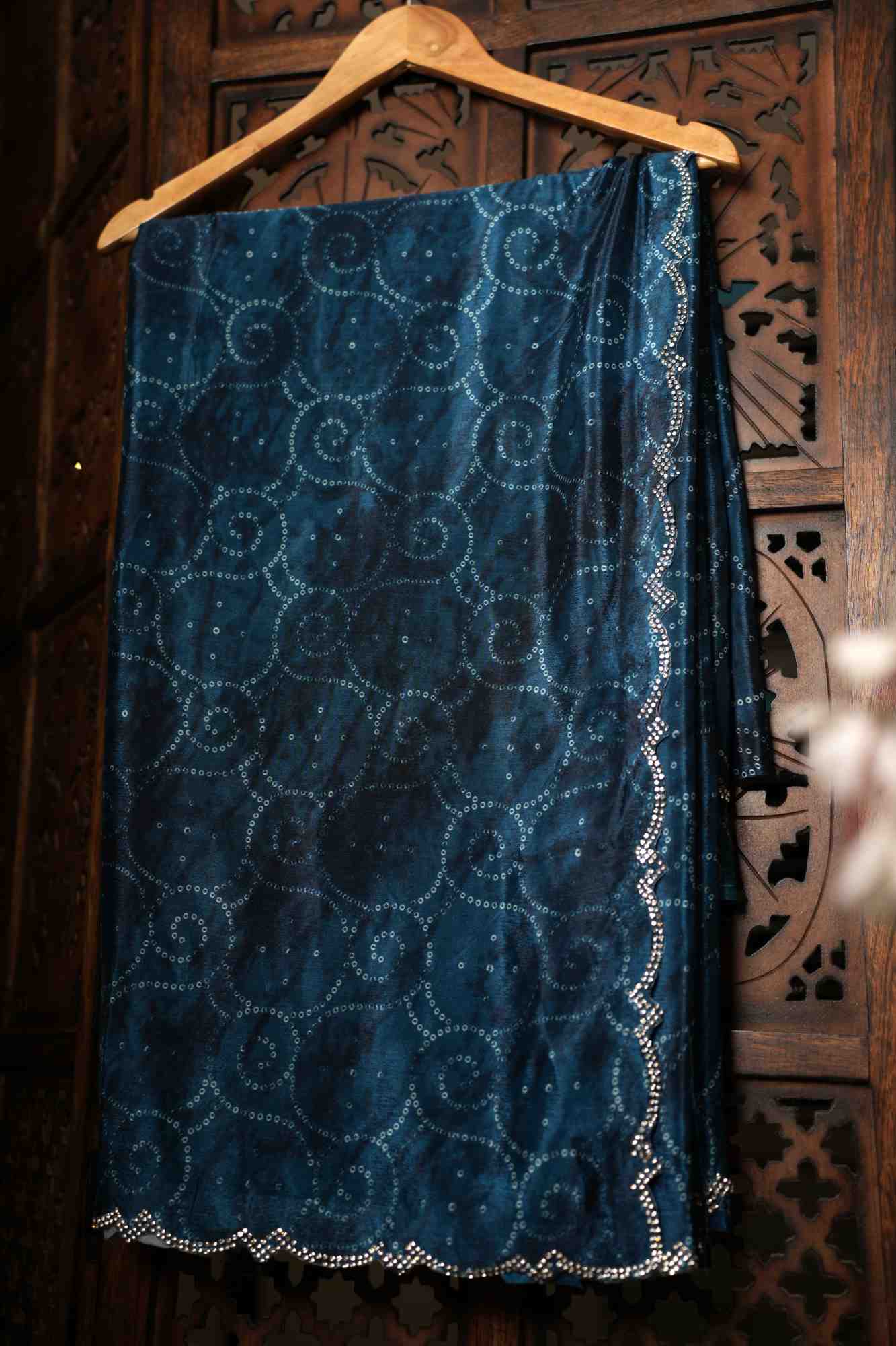 Beautiful Blue Bandhej Printed Soft Chinon with Sequins border Wrap In One Minute Saree