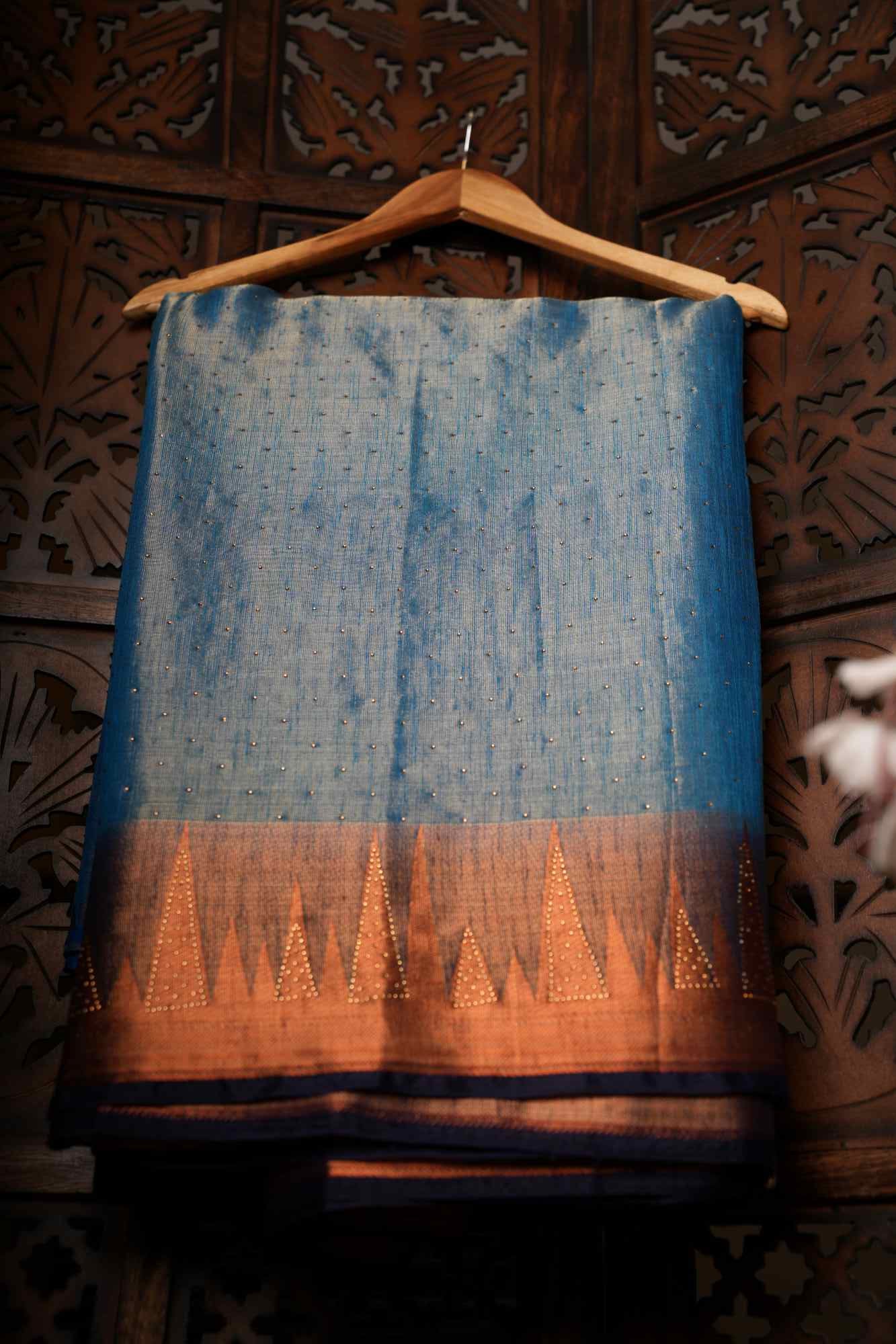 Contrast Temple Bordered Tissue Silk Ready To Wear saree