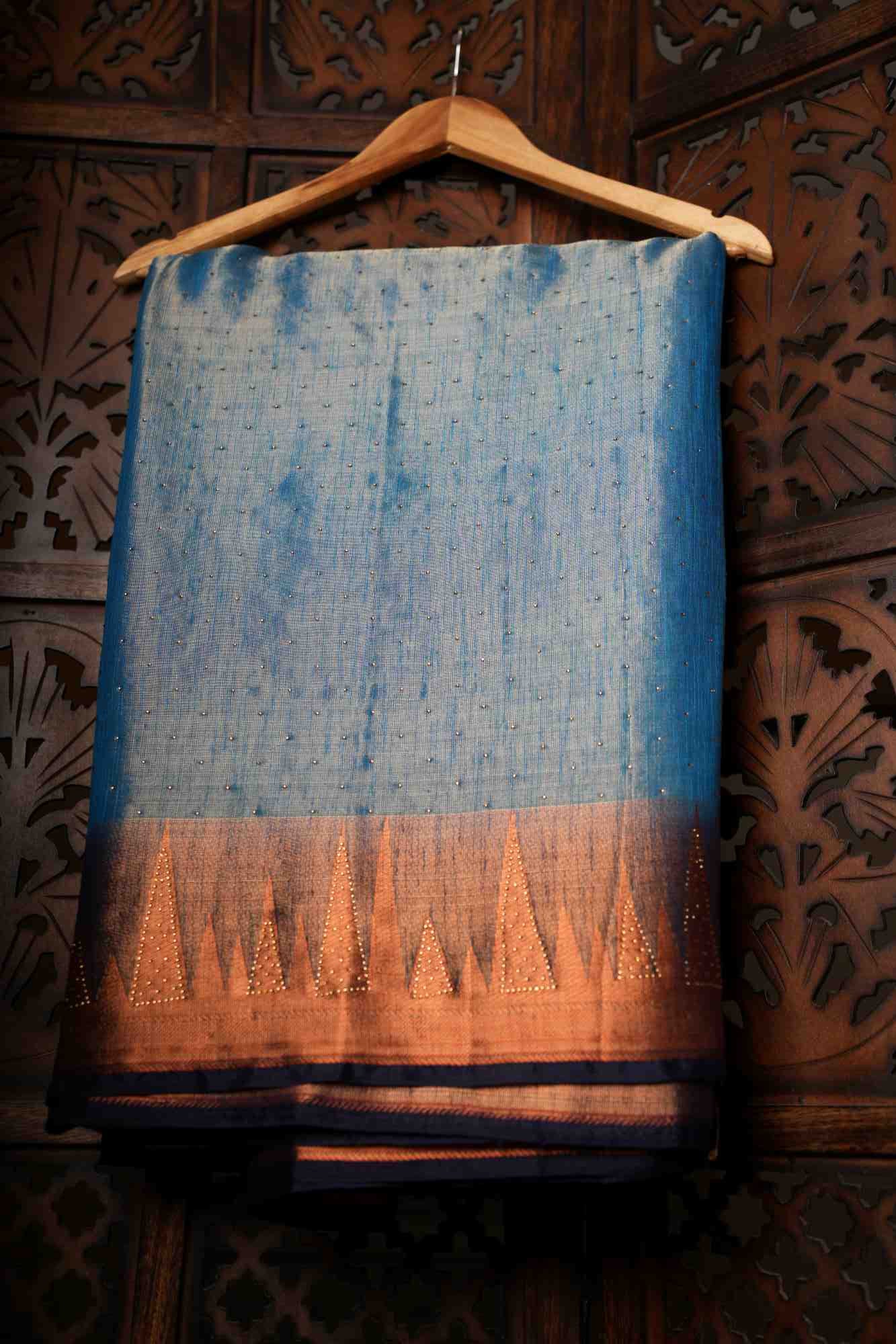 Contrast Temple Bordered Tissue Silk Ready To Wear saree