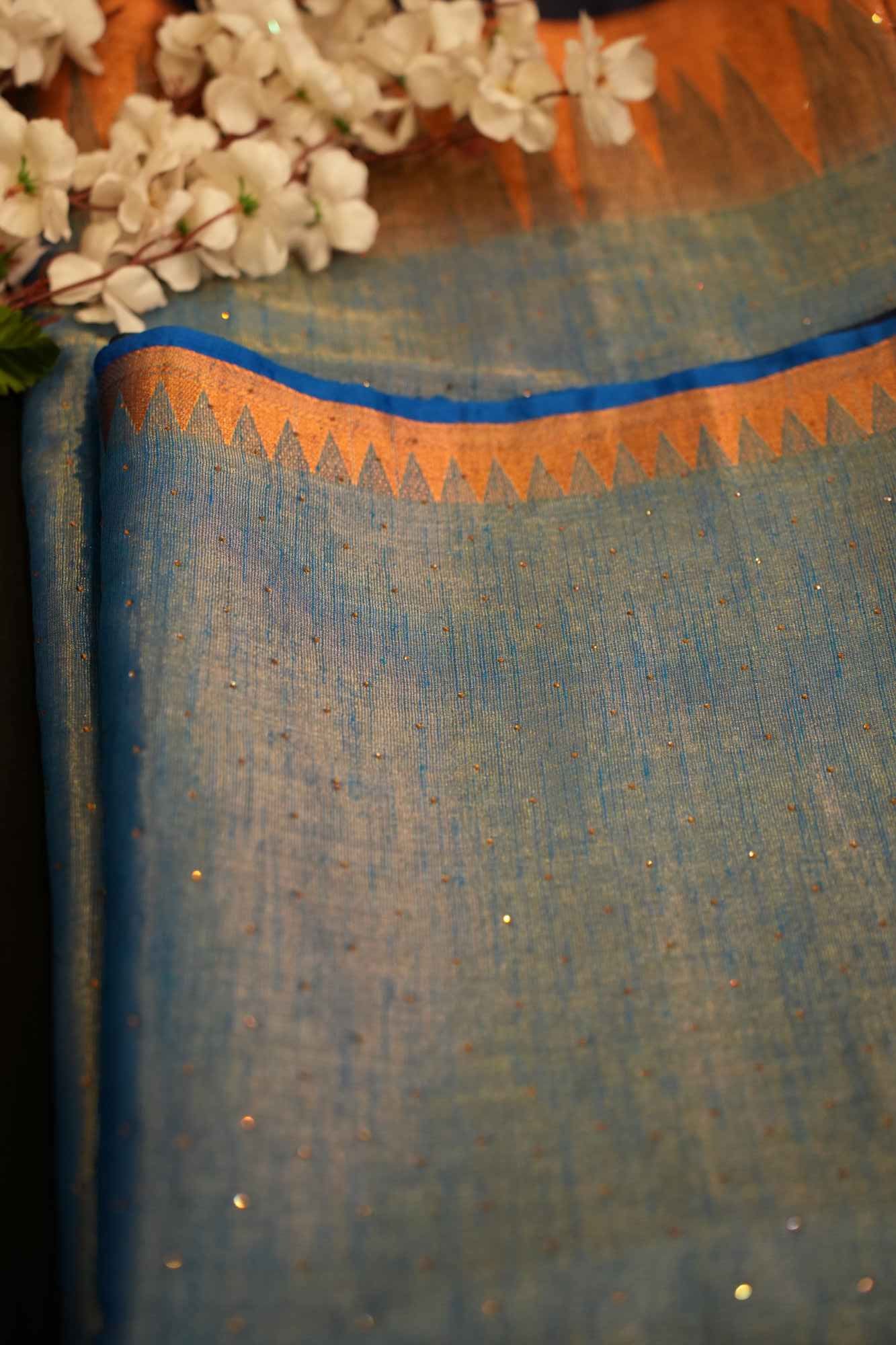 Contrast Temple Bordered Tissue Silk Ready To Wear saree