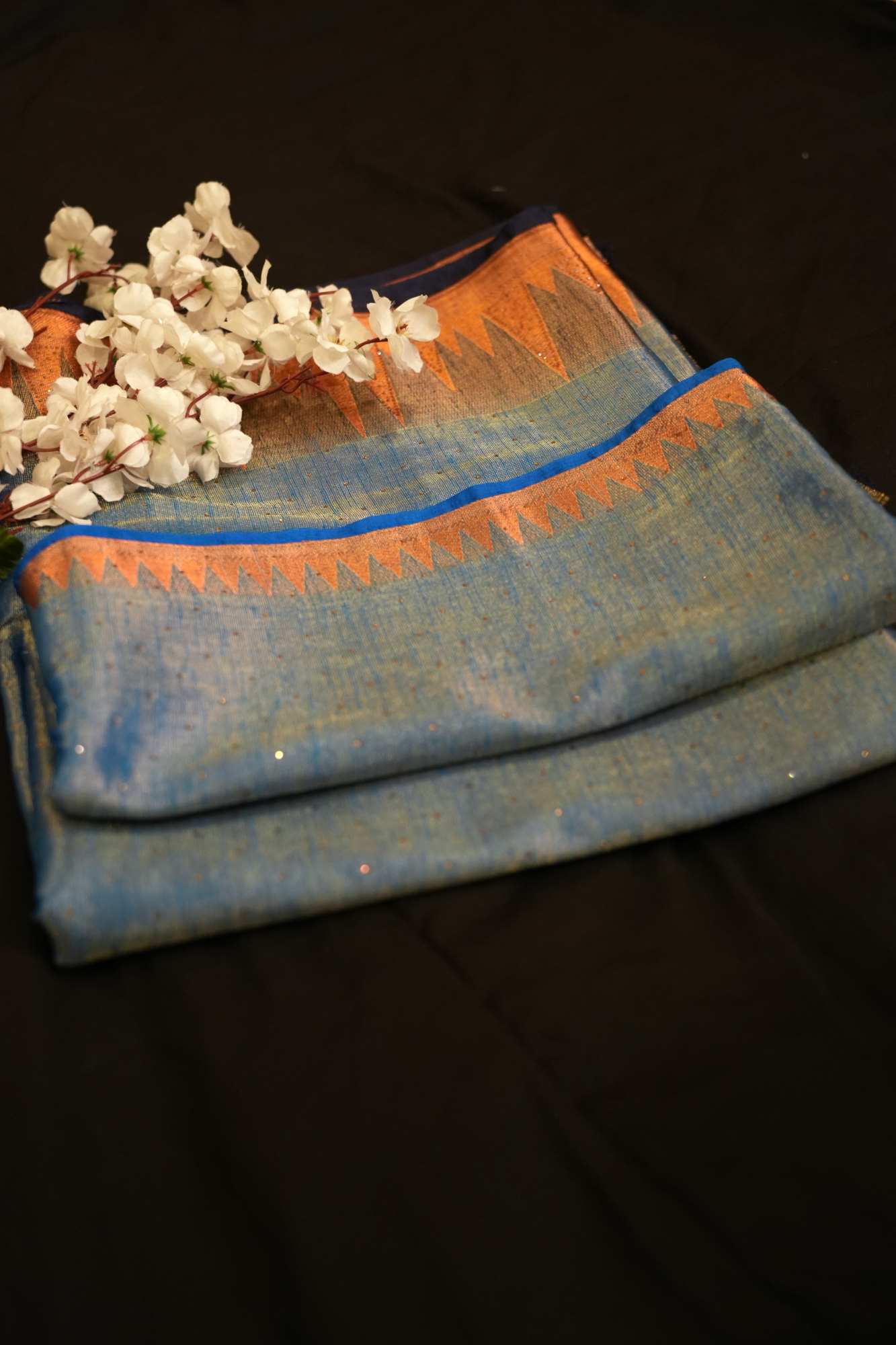 Contrast Temple Bordered Tissue Silk Ready To Wear saree