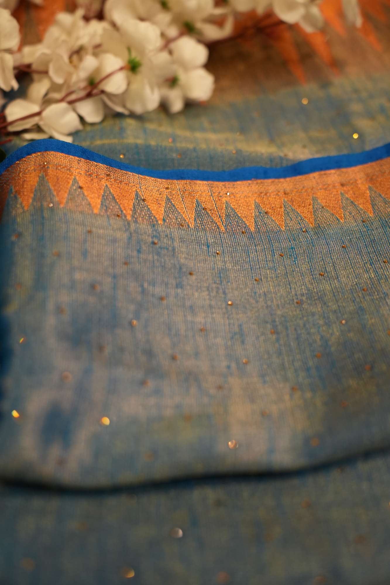 Contrast Temple Bordered Tissue Silk Ready To Wear saree